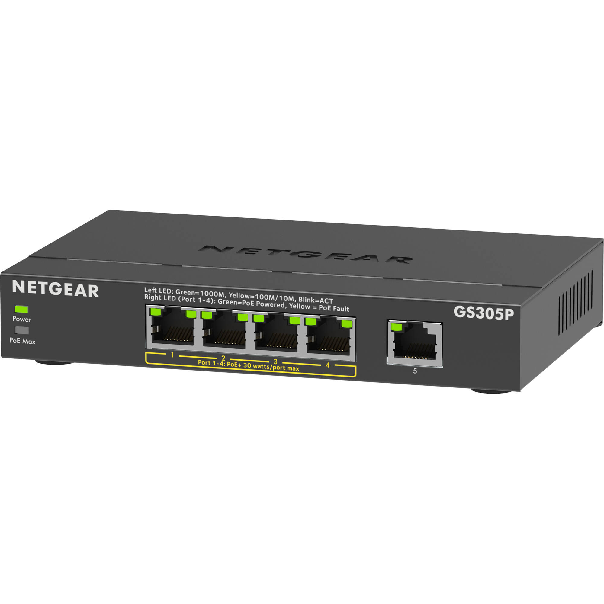 NETGEAR GS305P-300NAS 5-port Gigabit unmanaged PoE switch — view 4