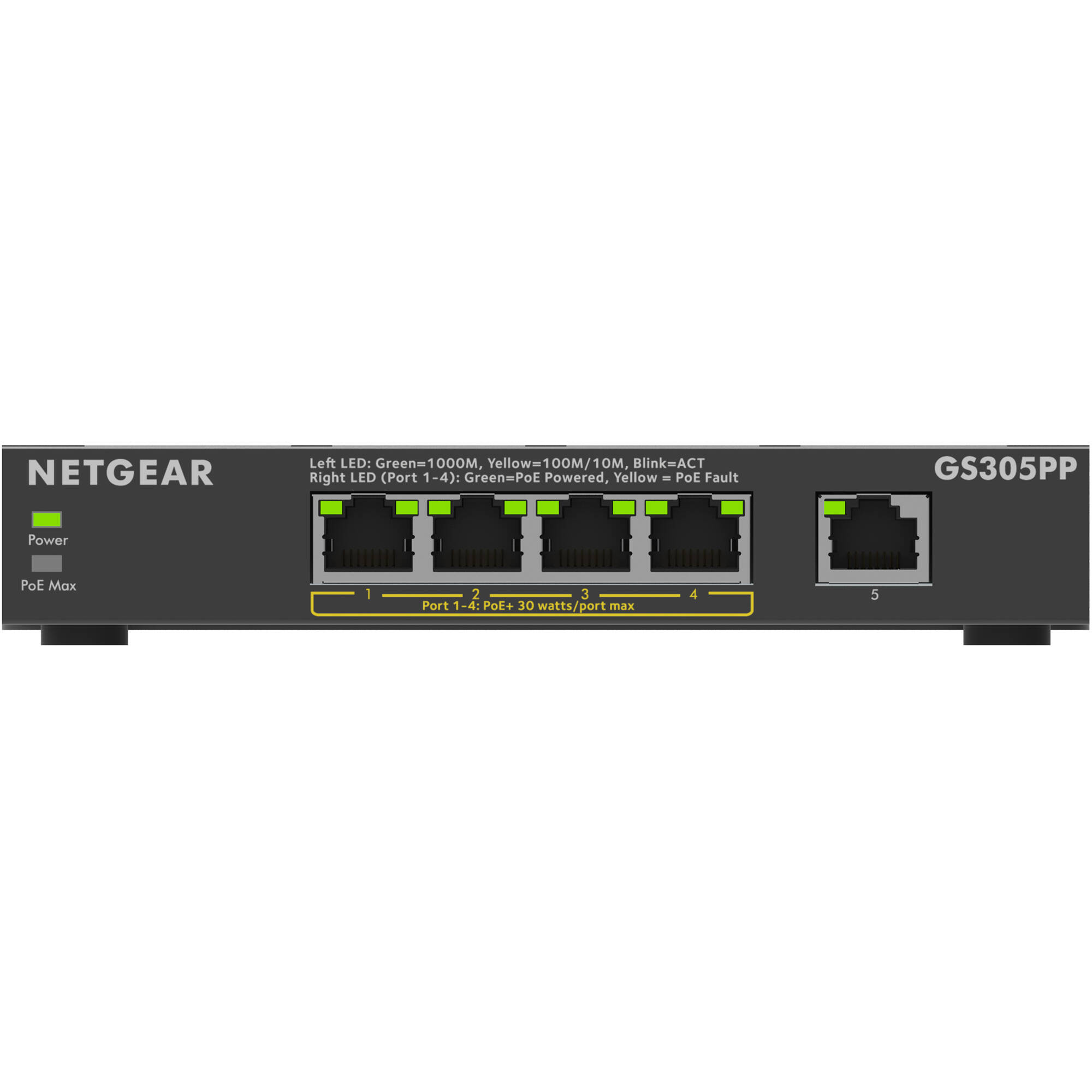 Netgear GS305PP-300NAS 5-port Gigabit unmanaged PoE+ switch — view 2