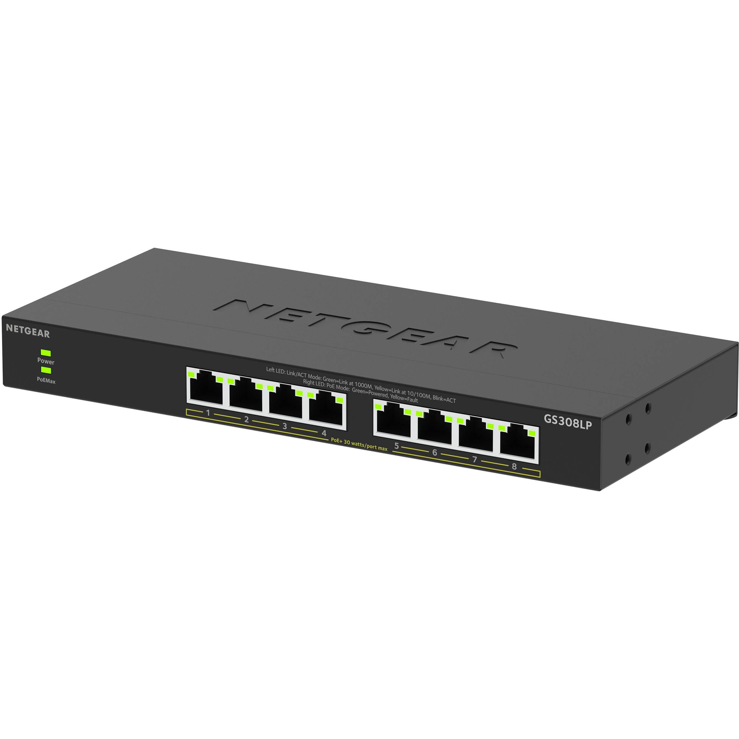 Netgear GS308LP 8-port Gigabit unmanaged PoE+ switch for cameras and access points — view 4