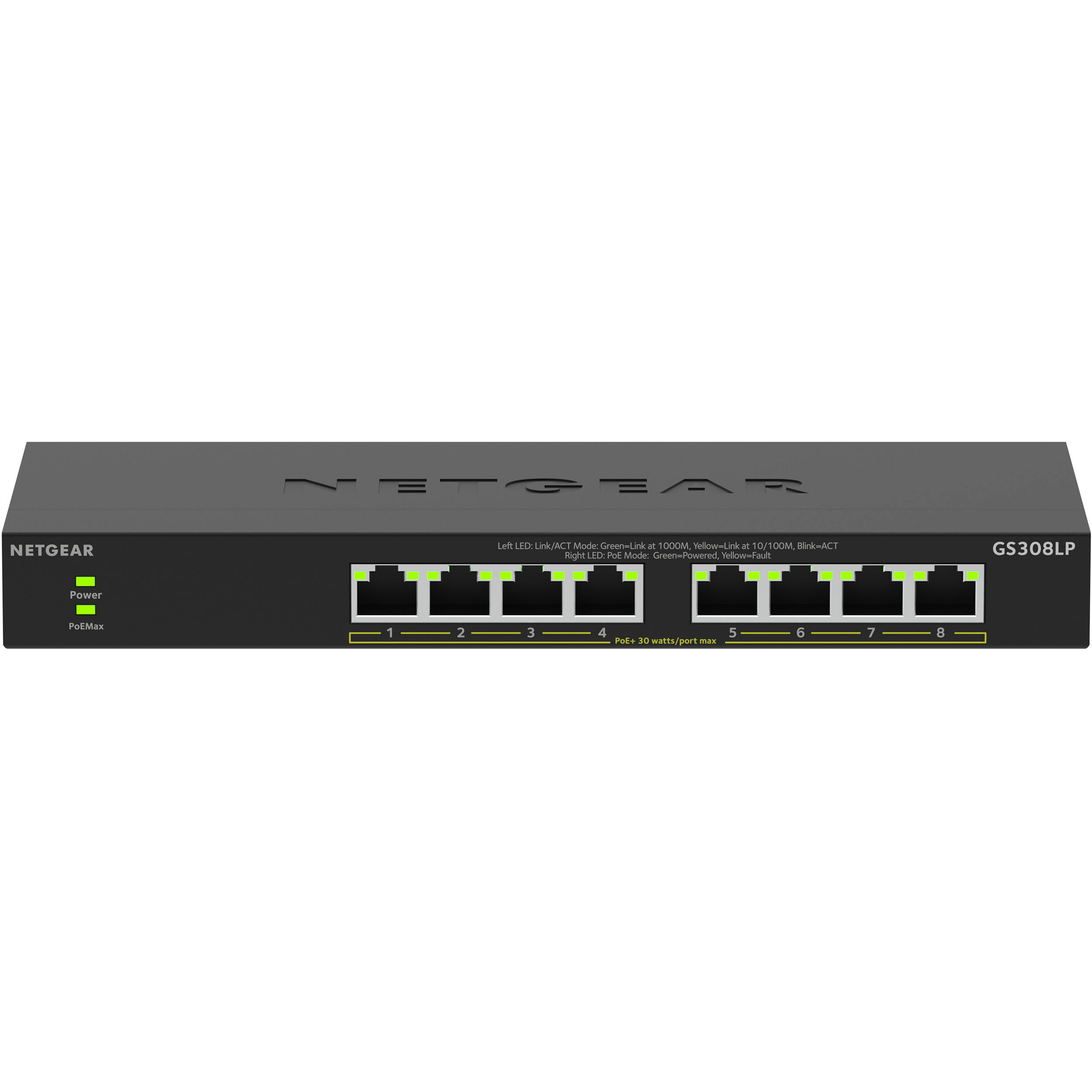 Netgear GS308LP 8-port Gigabit unmanaged PoE+ switch for cameras and access points — view 5
