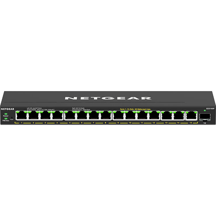 NETGEAR GS316EP-100NAS 16-port Gigabit PoE+ switch with 15 PoE ports — view 2