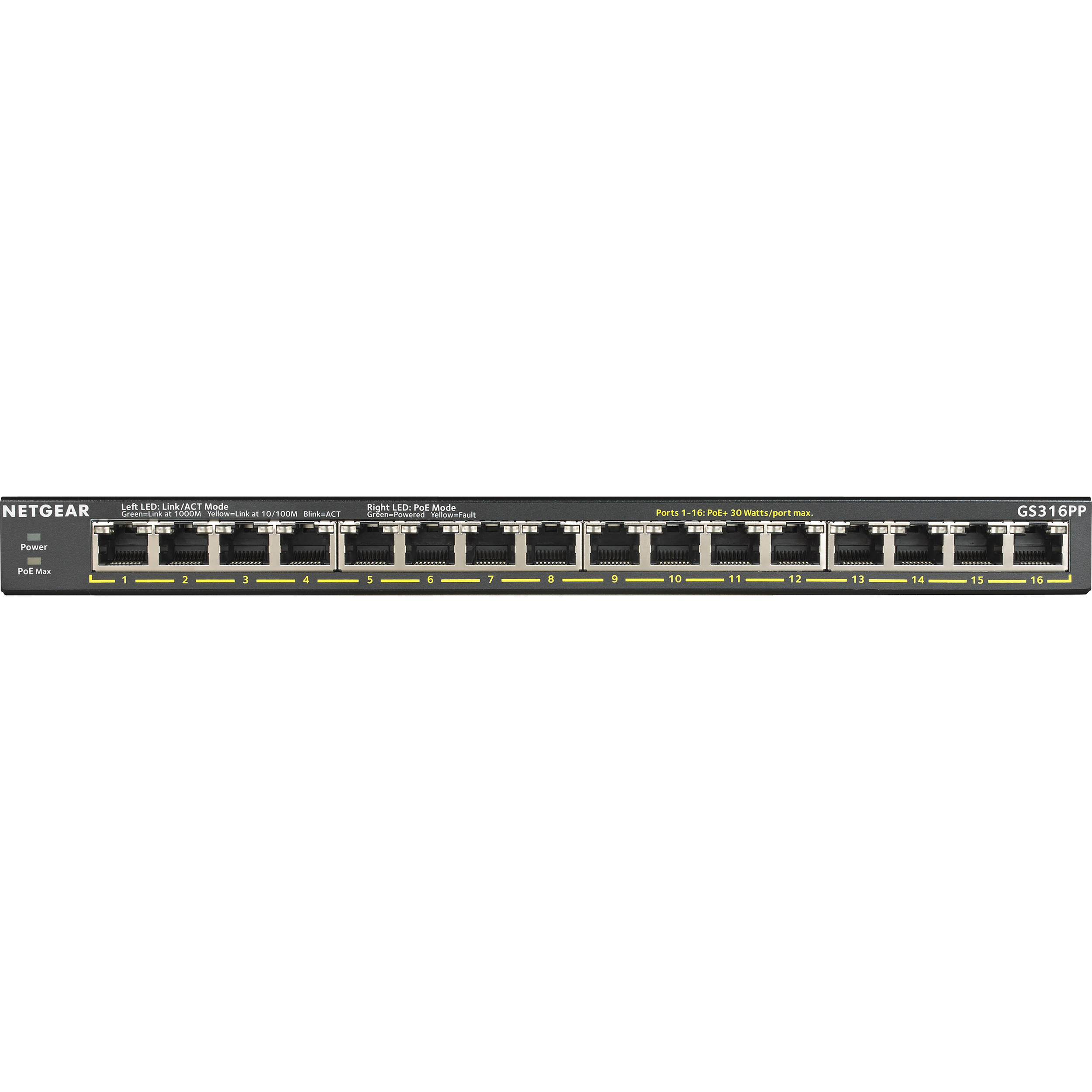 Netgear GS316PP-100NAS 16-port Gigabit unmanaged PoE+ switch with 183 W FlexPoE — view 2