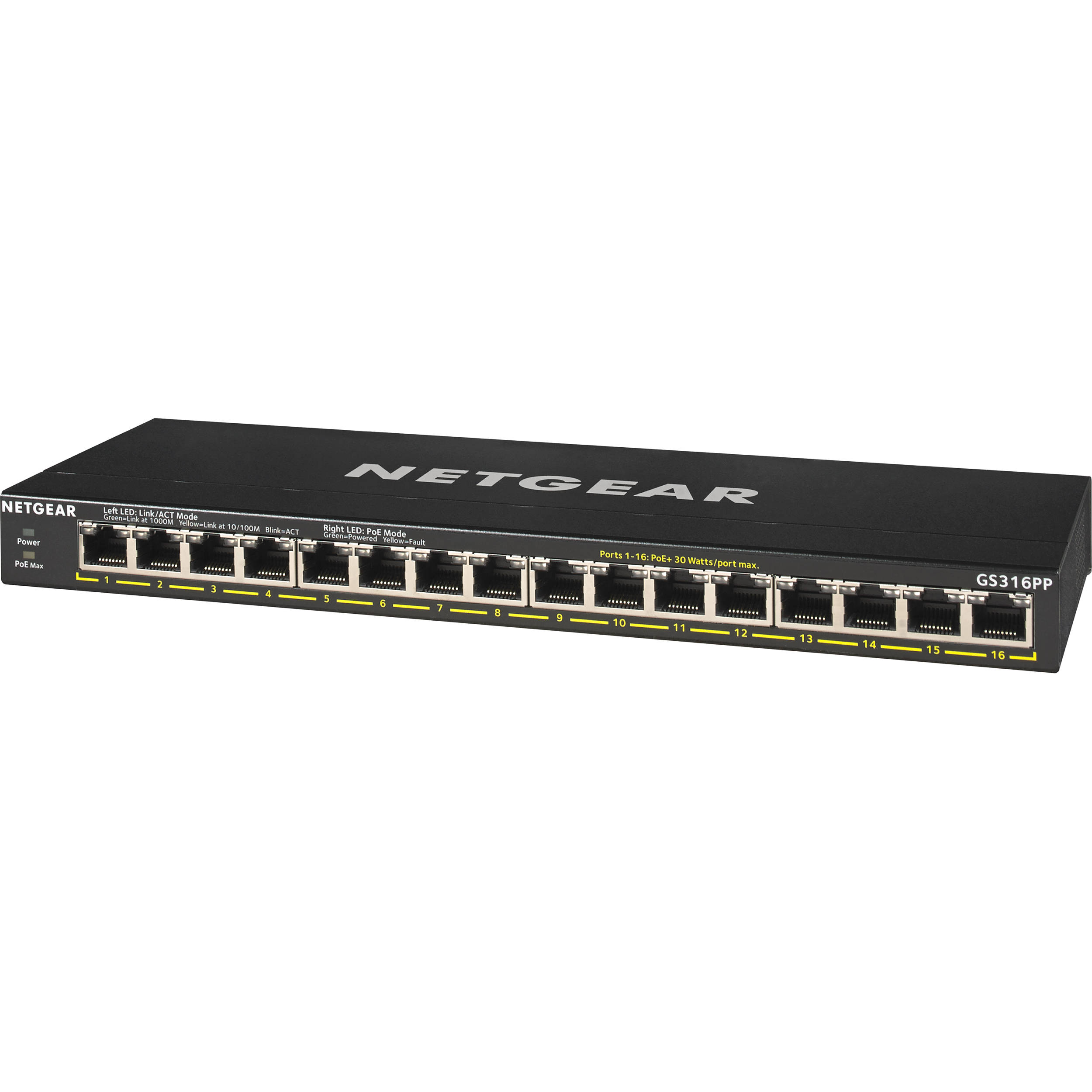 Netgear GS316PP-100NAS 16-port Gigabit unmanaged PoE+ switch with 183 W FlexPoE — view 3