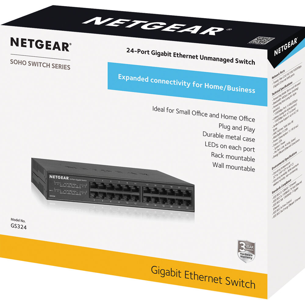 NETGEAR GS324-200NAS 24-port Gigabit unmanaged desktop switch fanless design — view 4