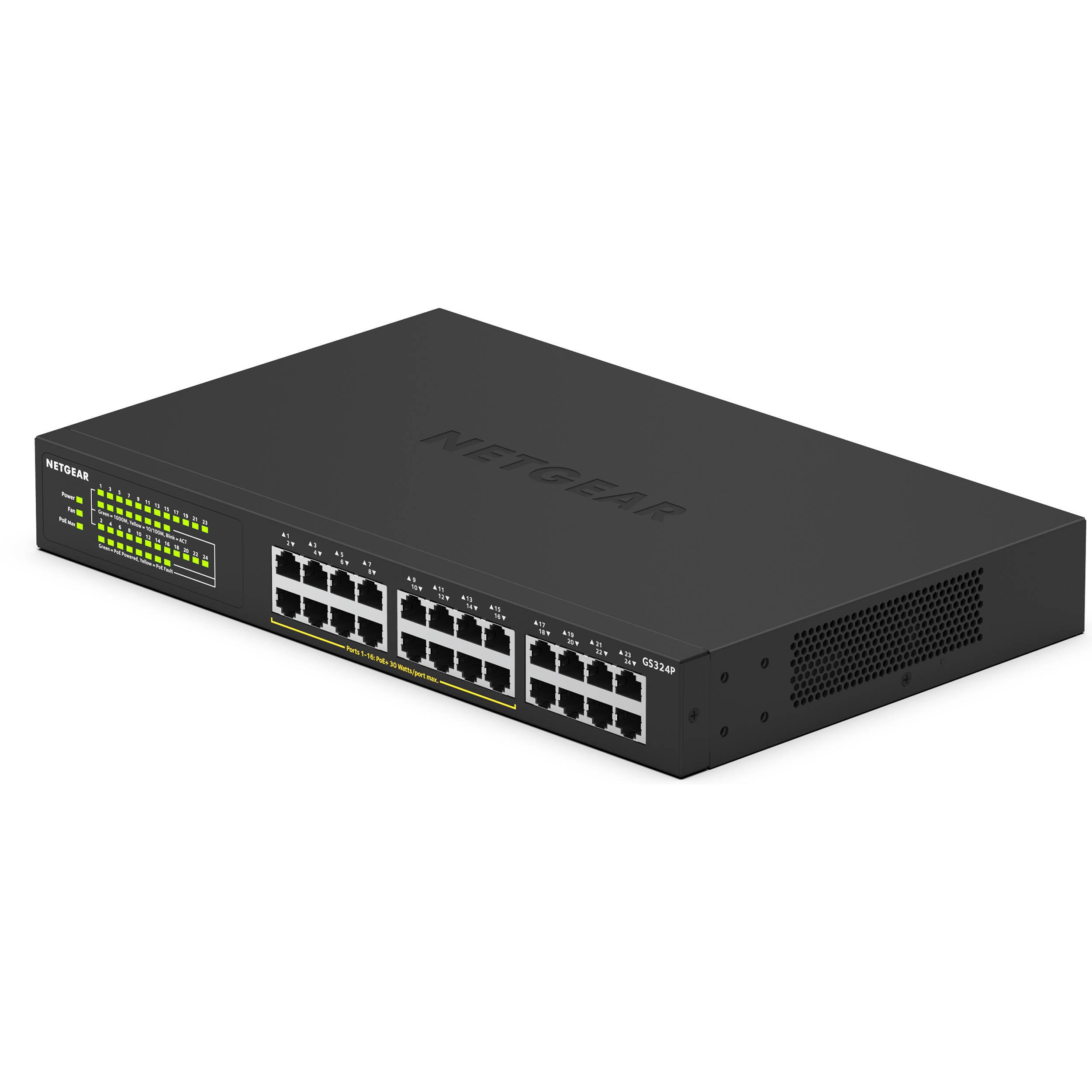 Netgear GS324P-100NAS 24-port Gigabit unmanaged PoE+ switch with 16 PoE+ ports — view 3