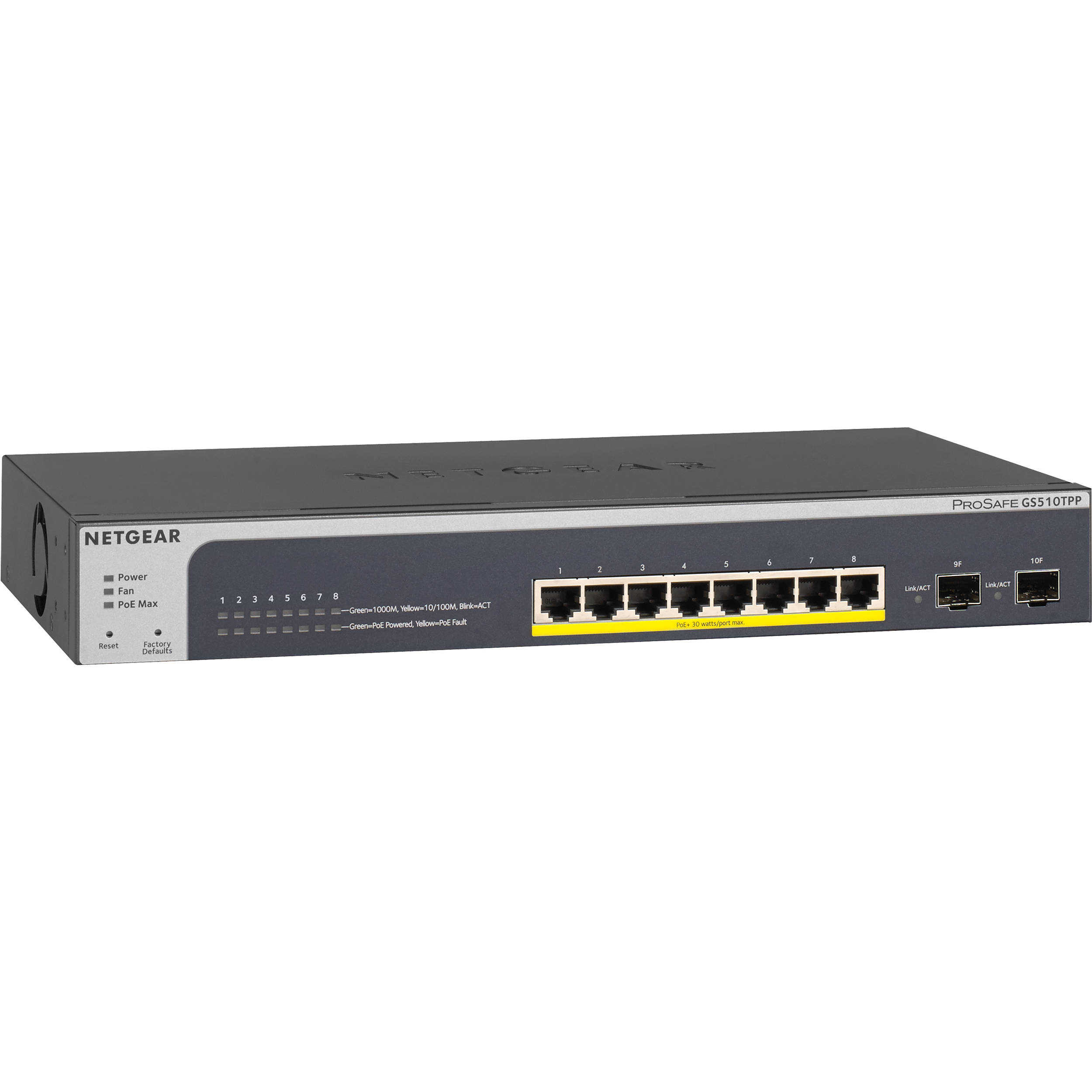 Netgear GS510TPP-100NAS smart managed 8-port Gigabit PoE+ switch with 2 SFP ports — view 2