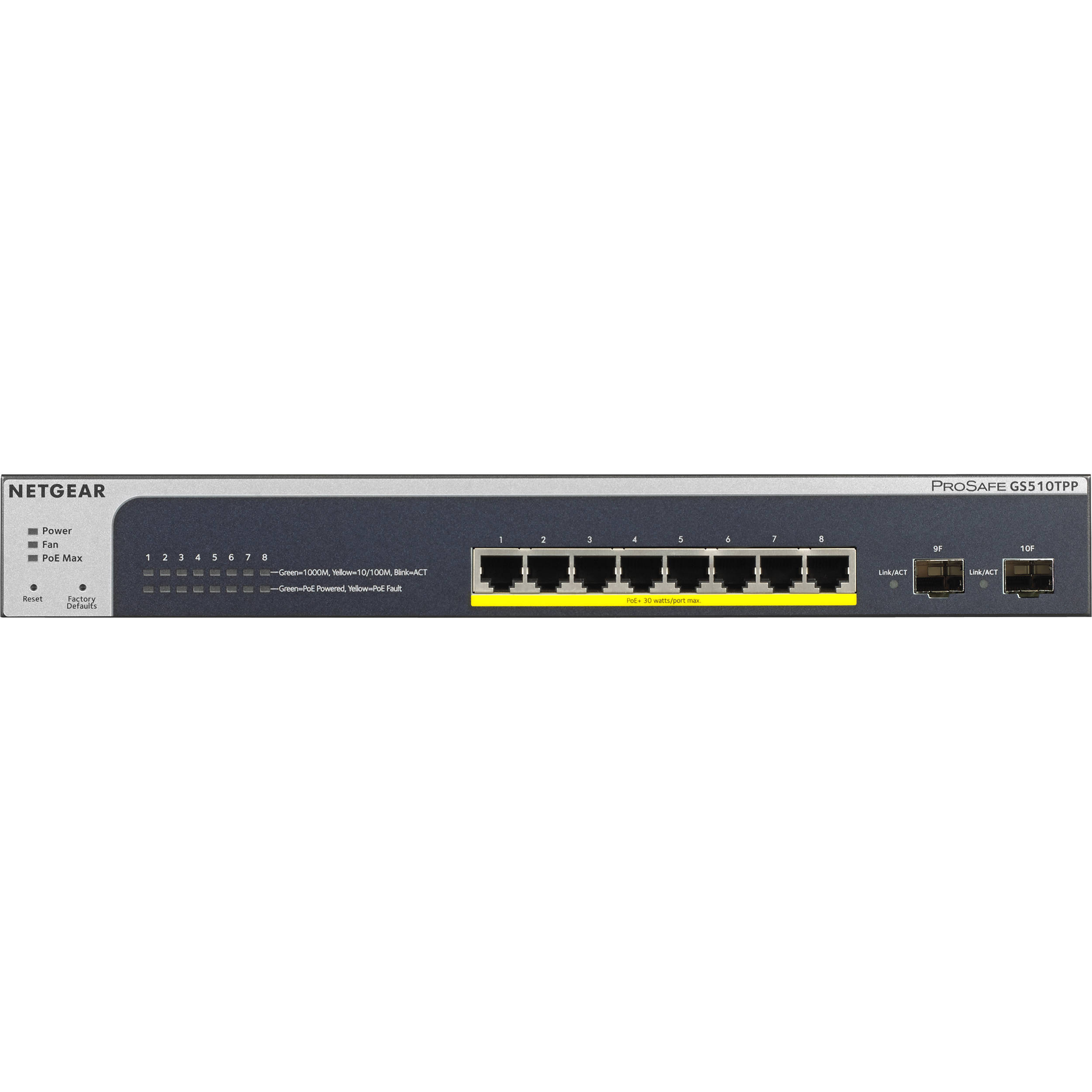 Netgear GS510TPP-100NAS smart managed 8-port Gigabit PoE+ switch with 2 SFP ports — view 3