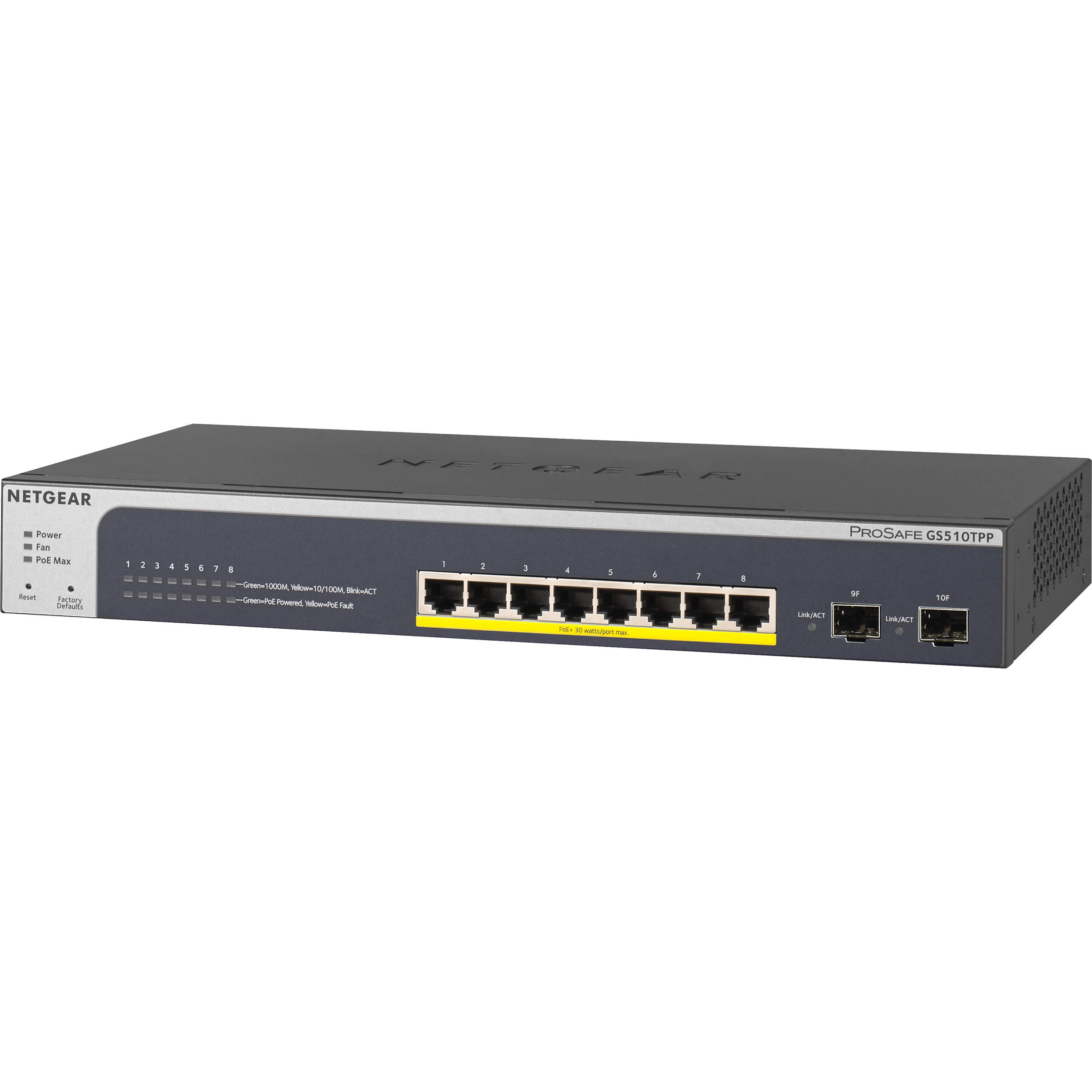 Netgear GS510TPP-100NAS smart managed 8-port Gigabit PoE+ switch with 2 SFP ports — view 4