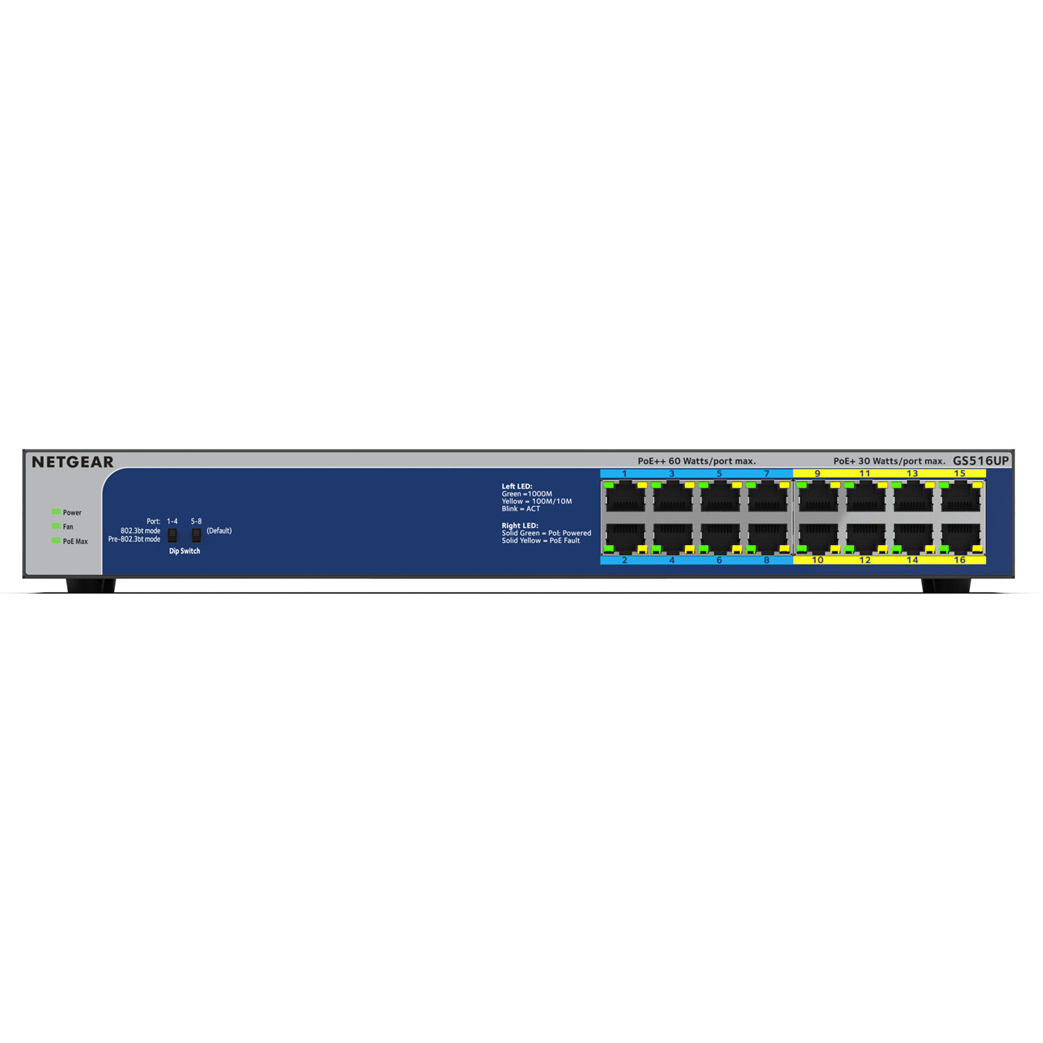 NETGEAR GS516UP-100NAS 16-port Gigabit unmanaged PoE++ switch with 8 high-power PoE ports — view 2