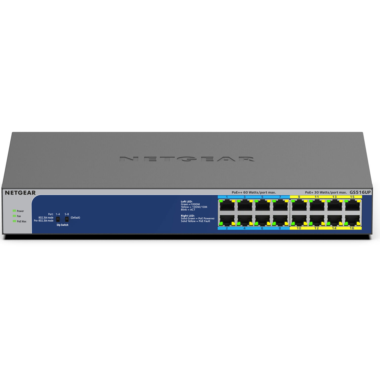 NETGEAR GS516UP-100NAS 16-port Gigabit unmanaged PoE++ switch with 8 high-power PoE ports — view 3