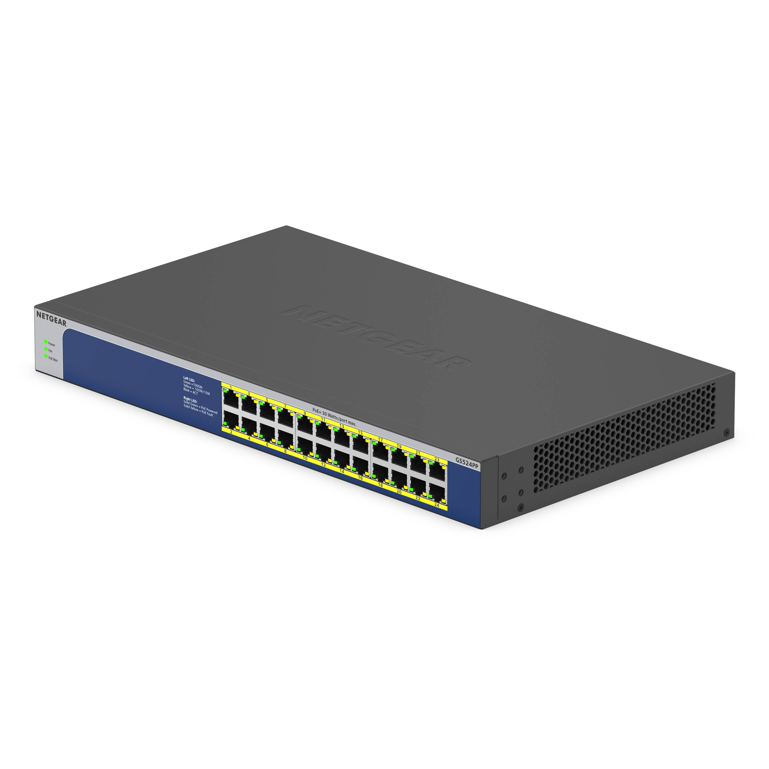 Netgear GS524PP-100NAS 24-port Gigabit unmanaged PoE++ switch with 300 W budget — view 3
