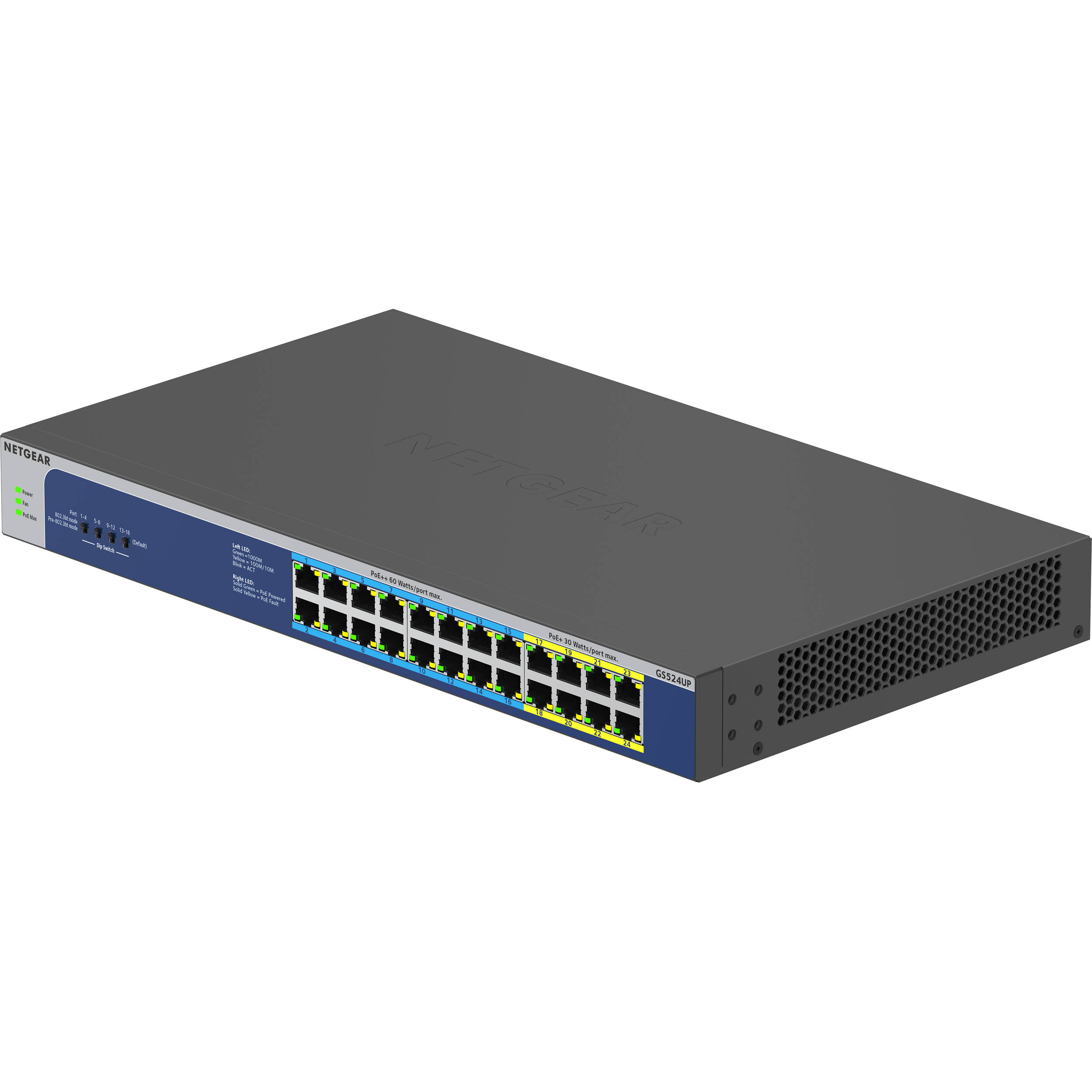 Netgear GS524UP-100NAS 24-port Gigabit unmanaged PoE++ switch with 16 PoE++ ports and 480 W budget — view 4