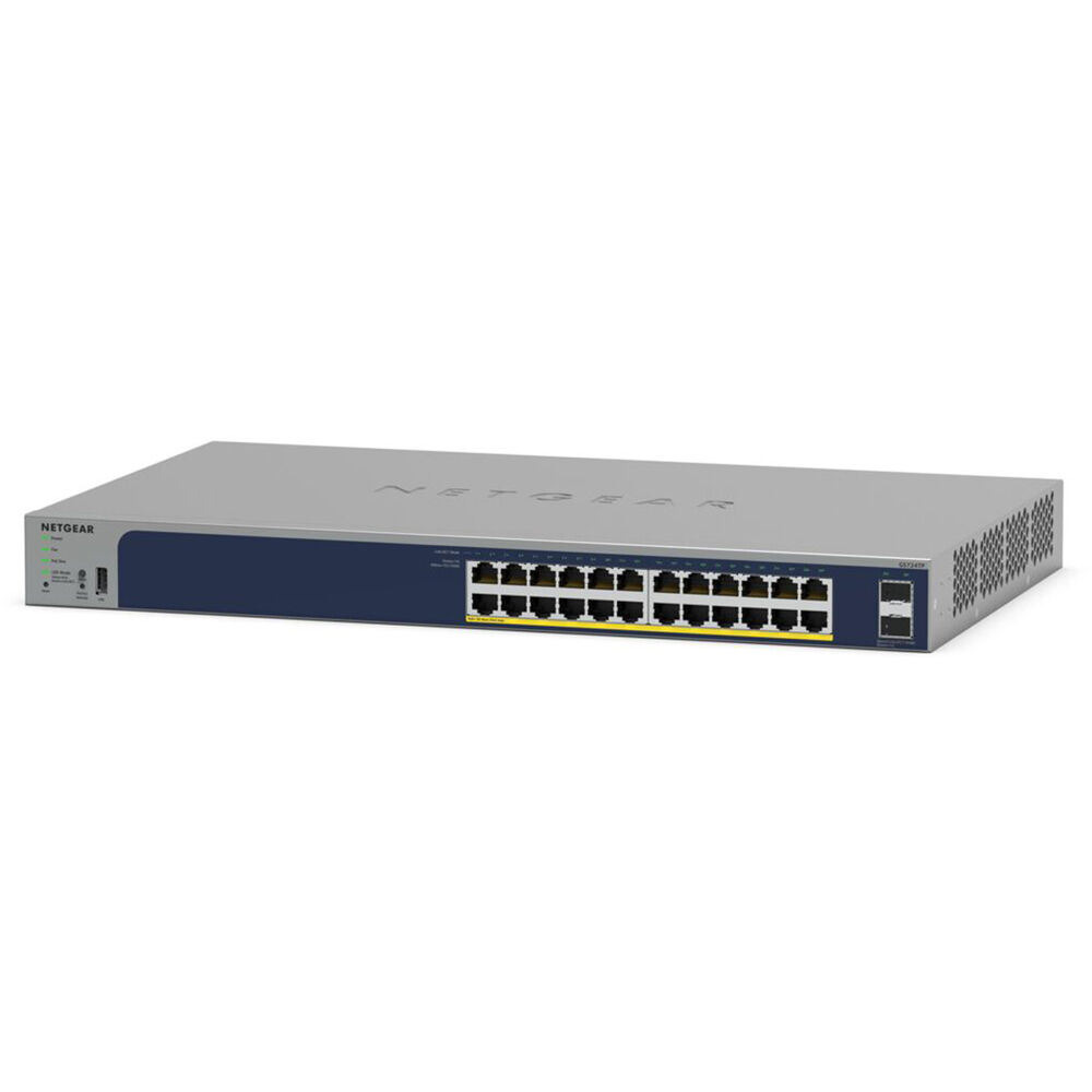 NETGEAR GS724TP-300NAS 24-port Gigabit PoE+ smart switch front view — view 3