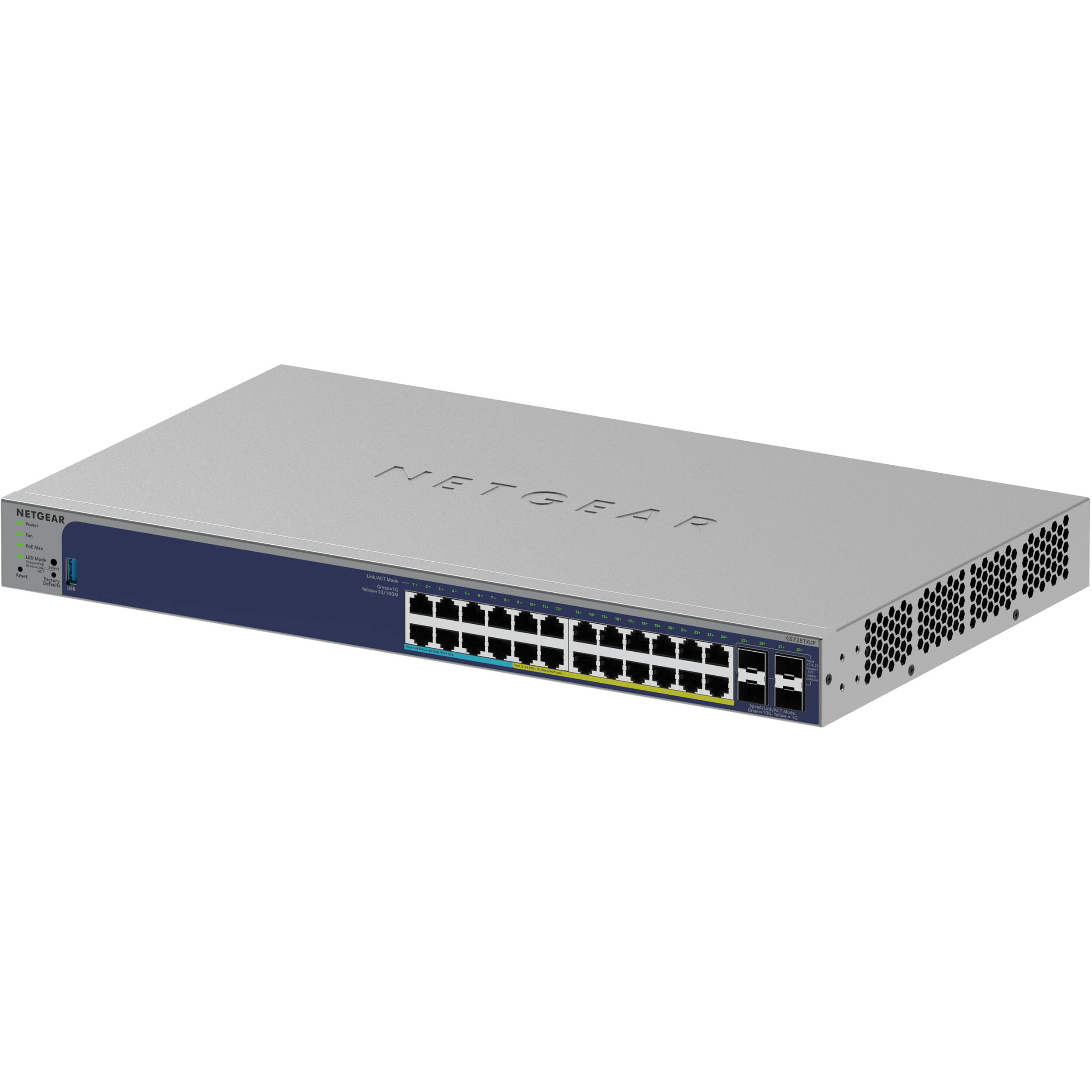 Netgear GS728TXUP-300NAS 24-port Gigabit PoE++ smart switch with 4 10G SFP+ uplinks — view 4