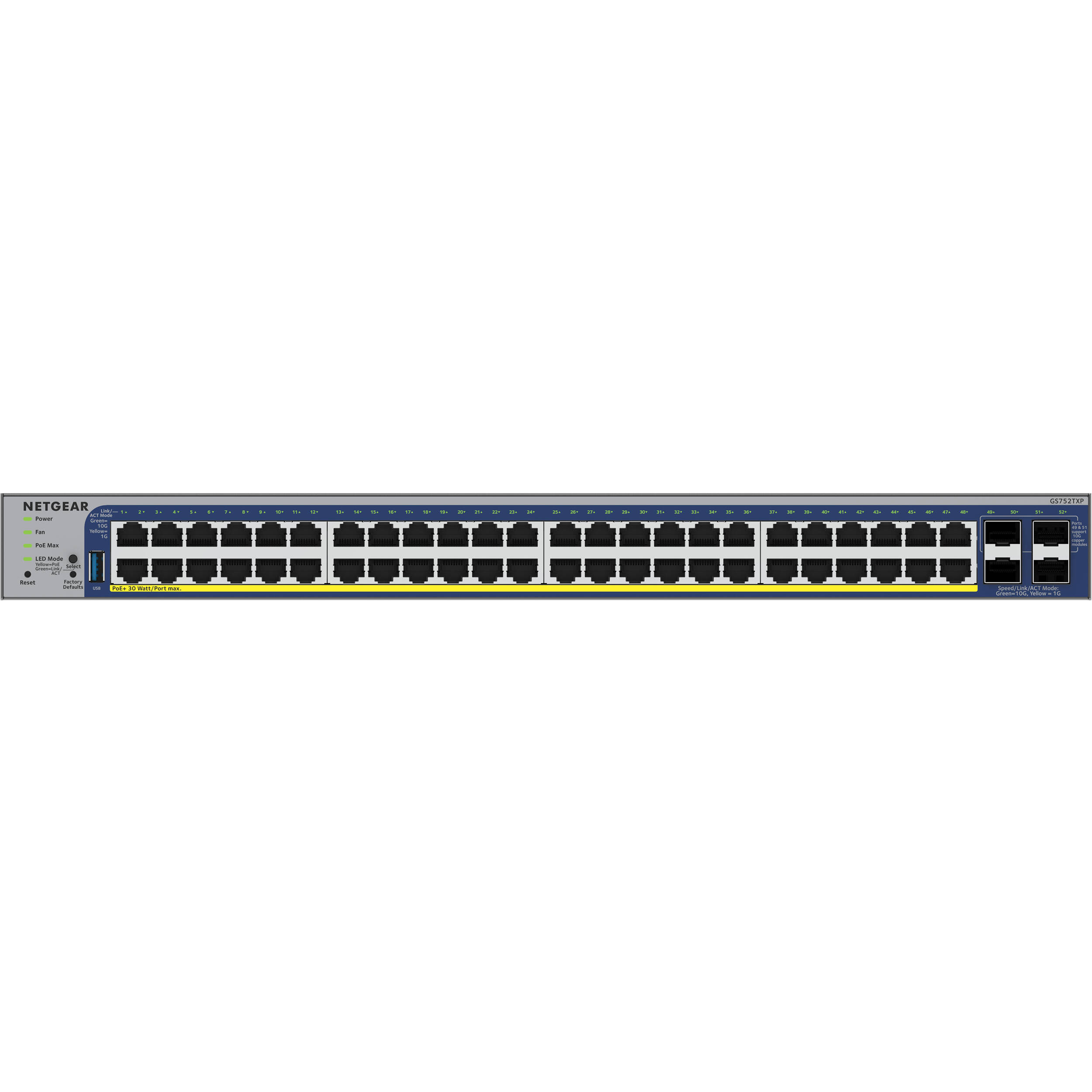 Netgear GS752TXP-300NAS 48-port PoE+ smart switch with 10G SFP+ uplinks — view 2