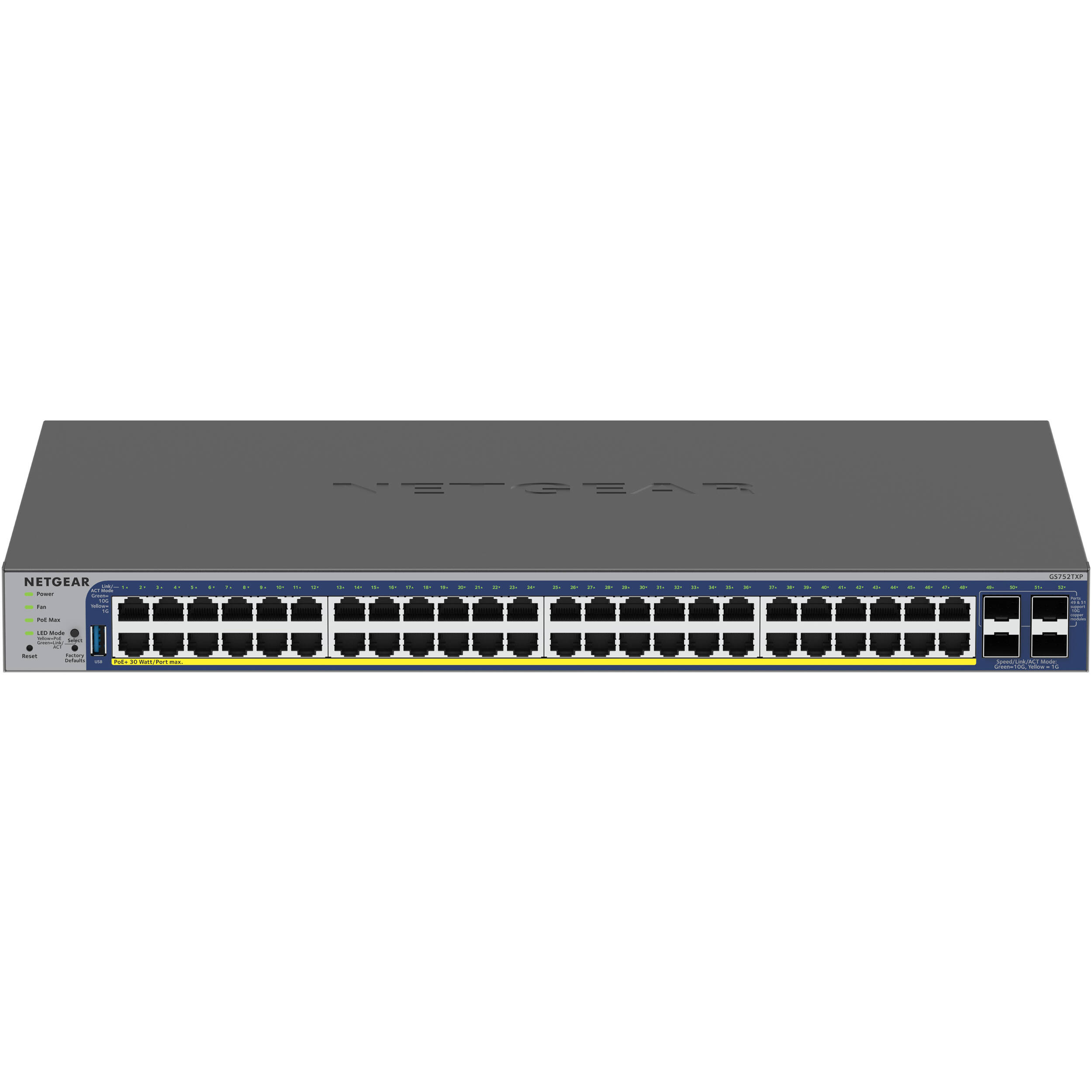 Netgear GS752TXP-300NAS 48-port PoE+ smart switch with 10G SFP+ uplinks — view 3