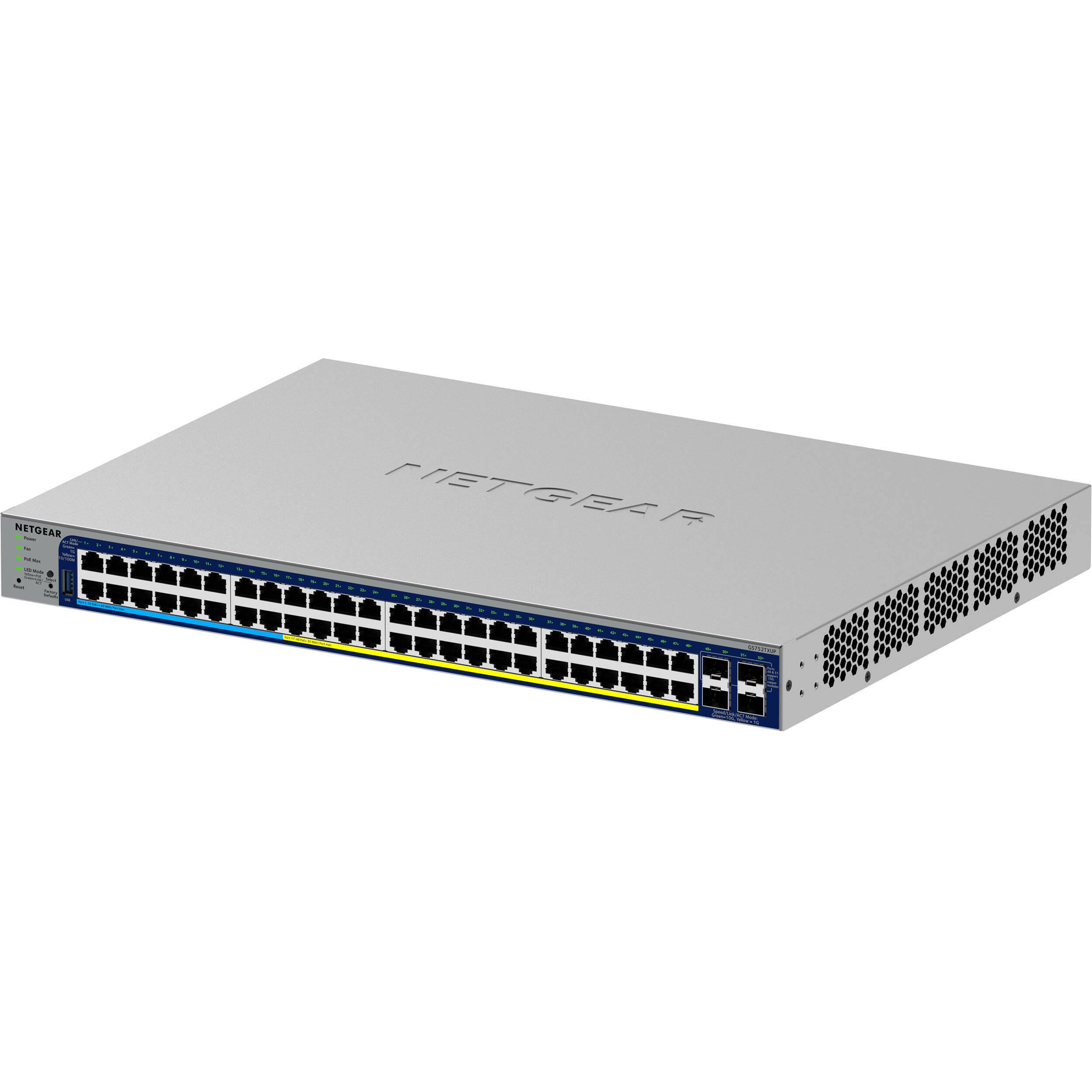Netgear GS752TXUP-300NAS 48-port Gigabit PoE smart switch with 4 10G SFP+ uplinks — view 3