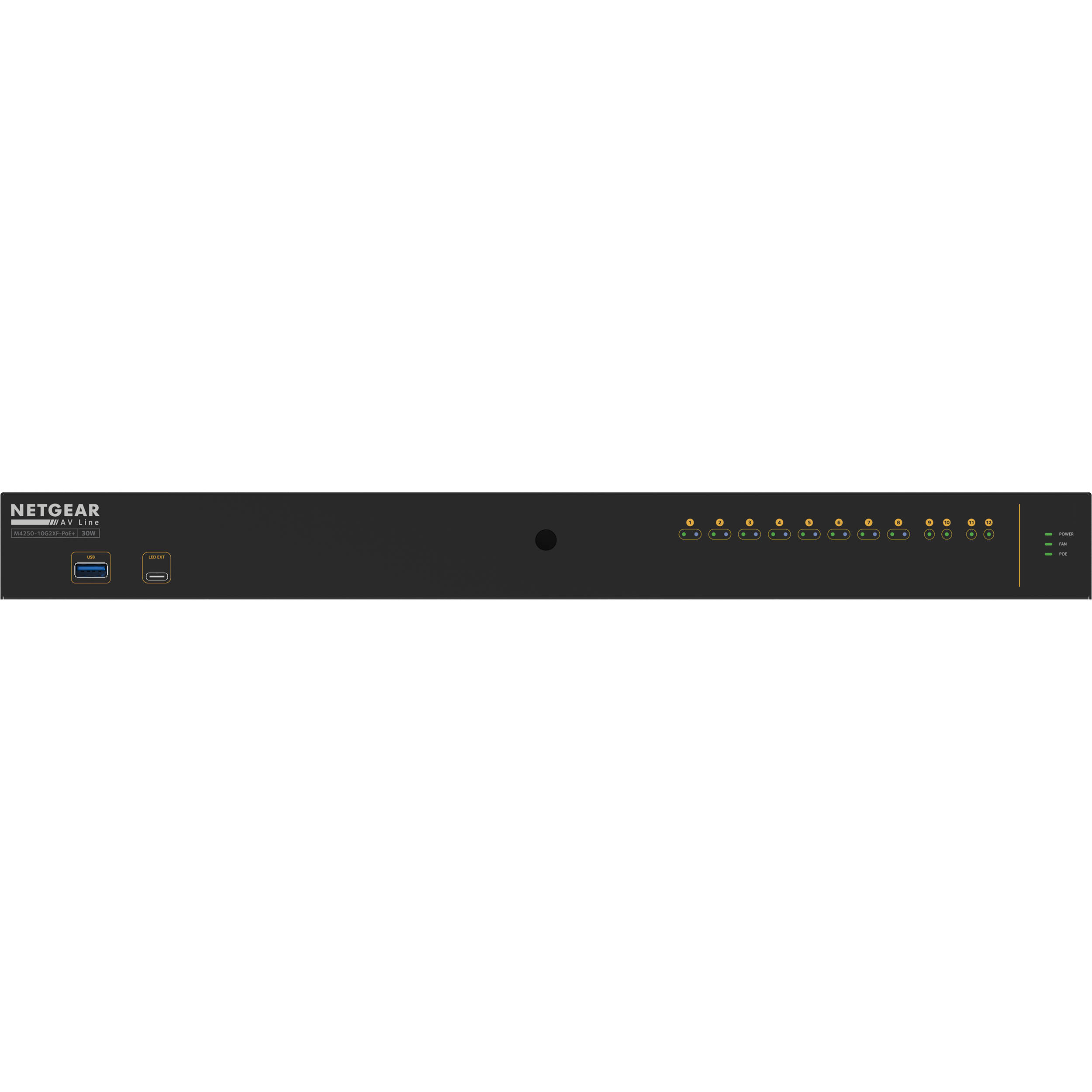 NETGEAR M4250 GSM4212PX-100NAS 10G2XF PoE+ AV switch with 8 PoE+ ports and 2 SFP+ uplinks — view 7