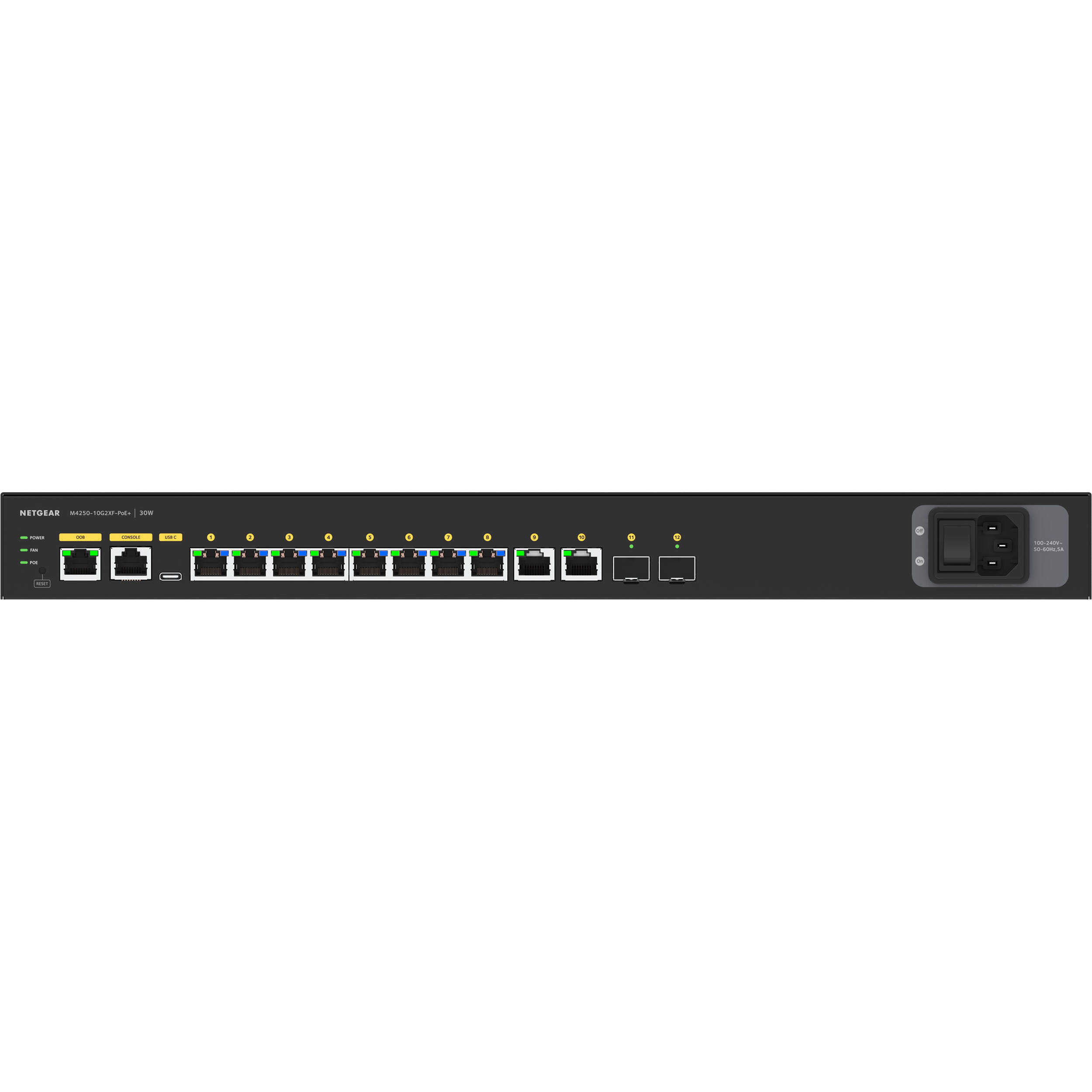 NETGEAR M4250 GSM4212PX-100NAS 10G2XF PoE+ AV switch with 8 PoE+ ports and 2 SFP+ uplinks — view 8