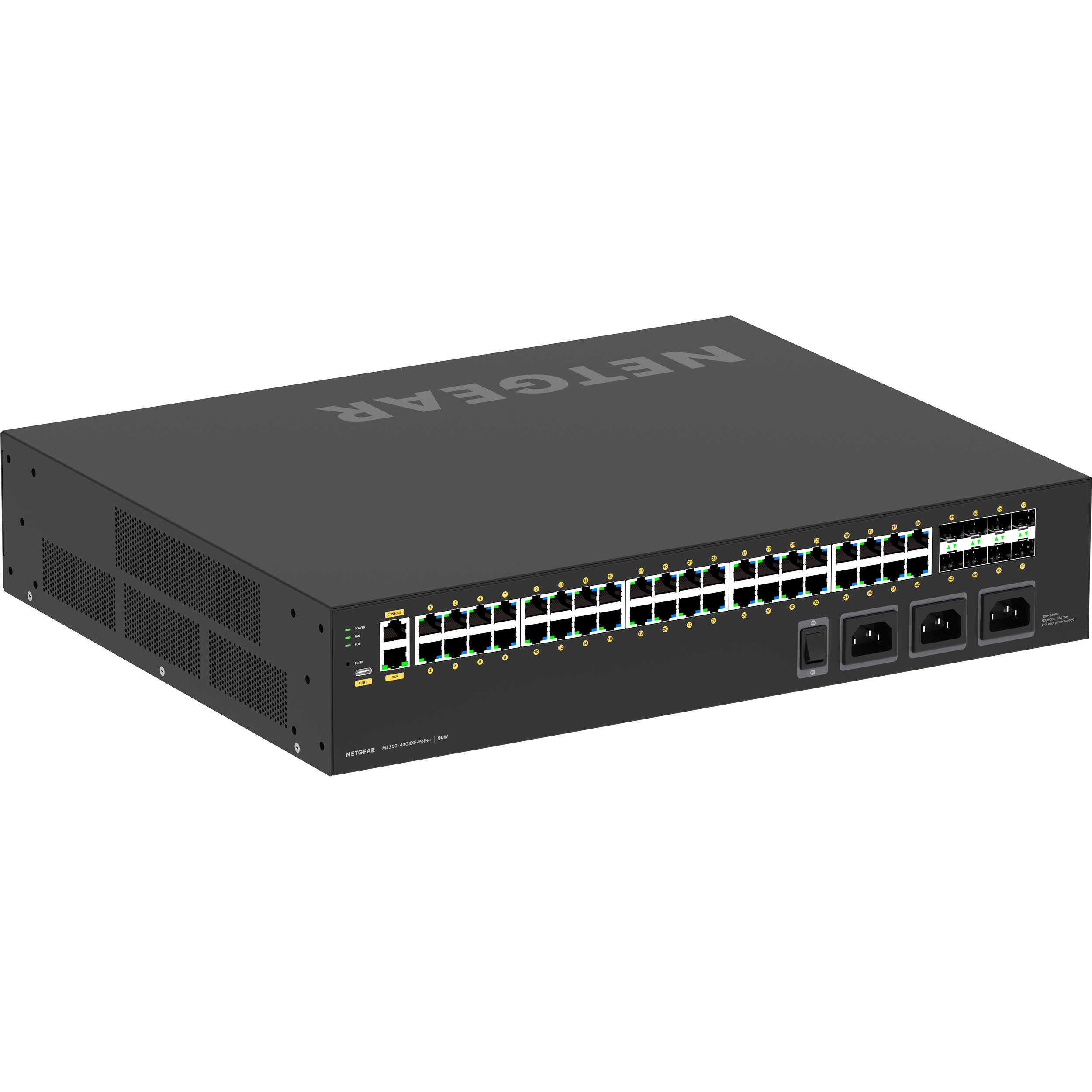 Netgear M4250 GSM4248UX-100NAS managed PoE++ switch with 40G uplink-class connectivity — view 2