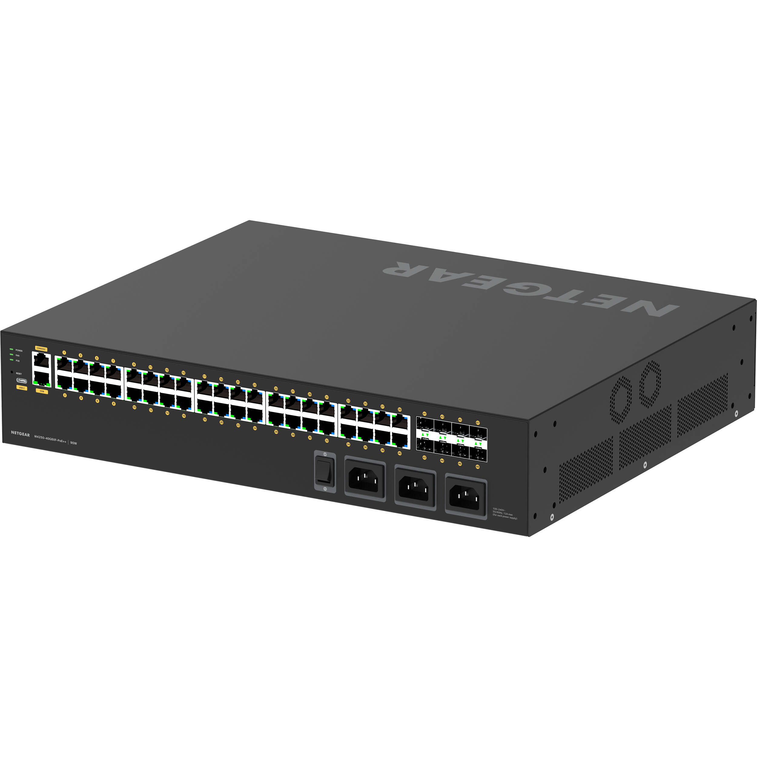 Netgear M4250 GSM4248UX-100NAS managed PoE++ switch with 40G uplink-class connectivity — view 4