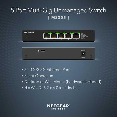 NETGEAR MS305 5-port multi-gig unmanaged switch with 1G and 2.5G Ethernet ports — view 12