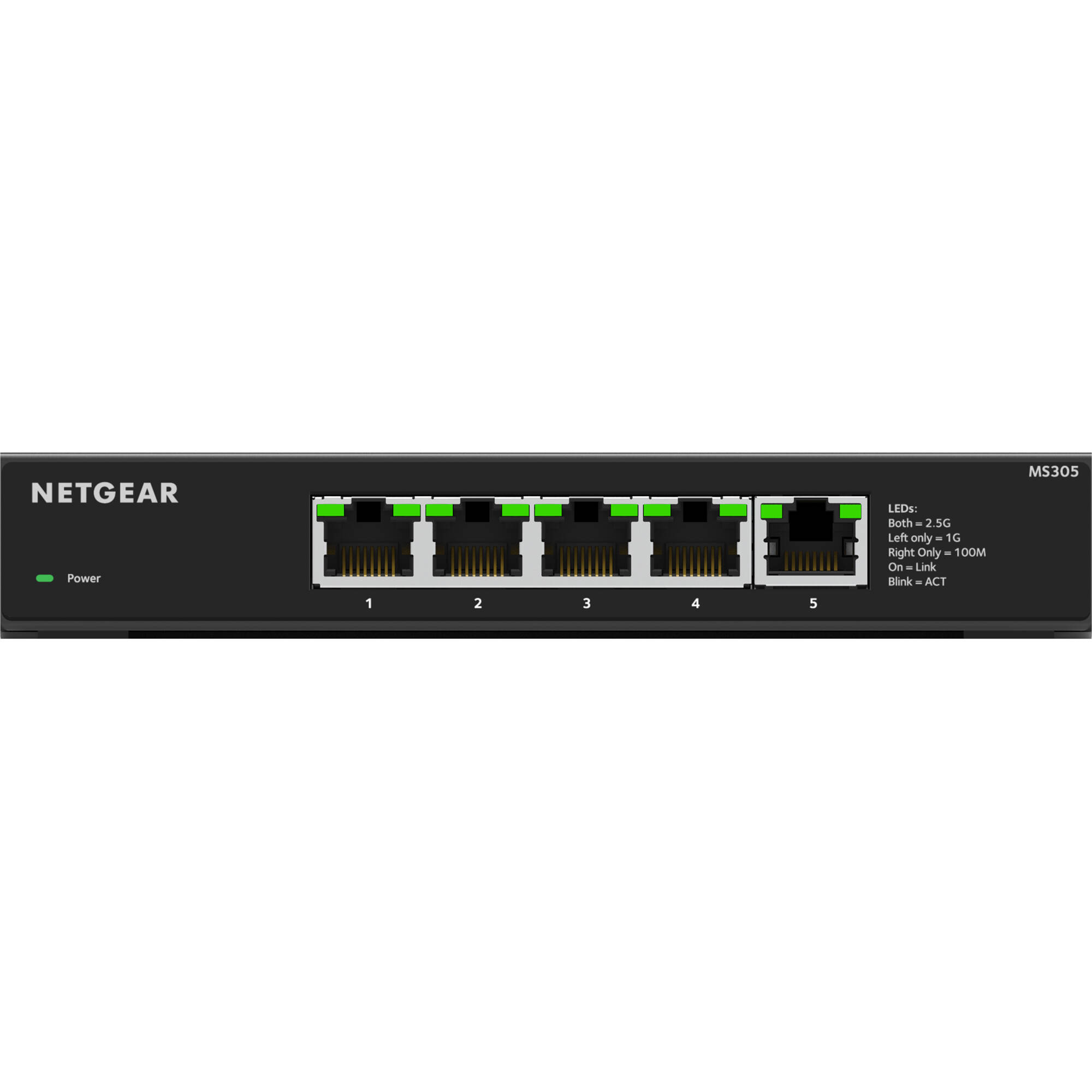 NETGEAR MS305 5-port multi-gig unmanaged switch with 1G and 2.5G Ethernet ports — view 2