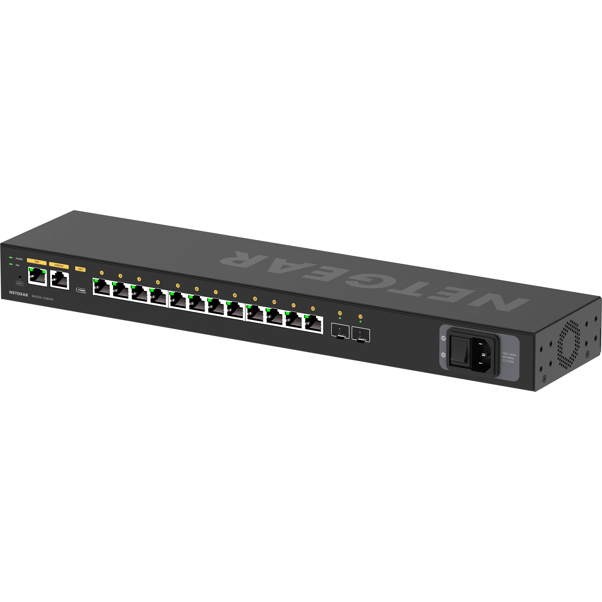 NETGEAR M4250-12M2XF managed AV switch with 12 x 2.5G ports and 2 x SFP+ uplinks — view 4