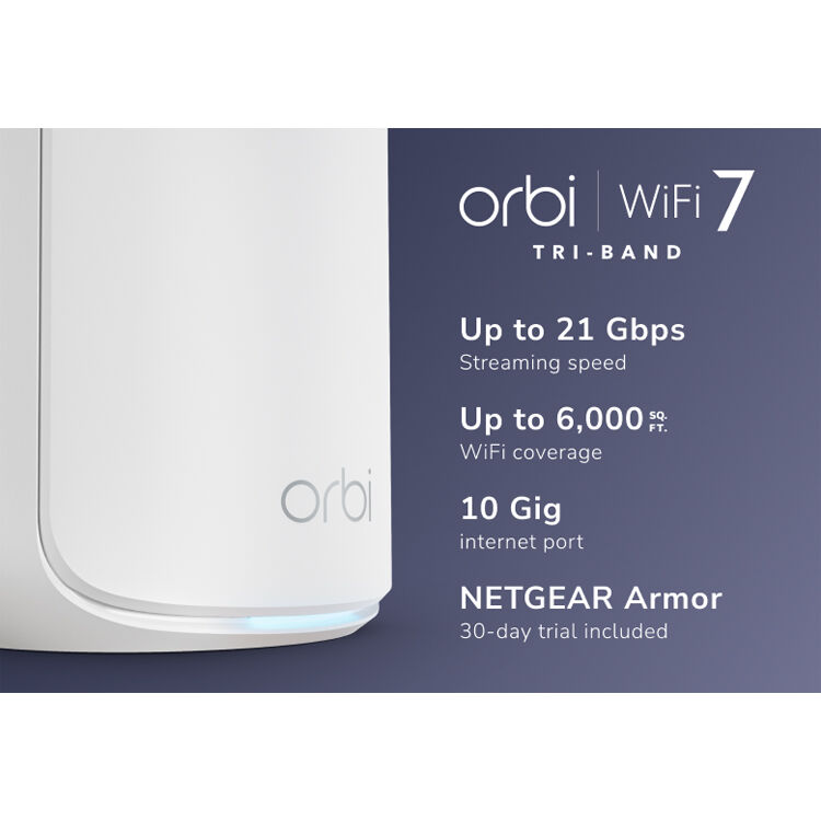 Netgear Orbi 870 WiFi 7 3-pack mesh expansion system in desktop form factor — view 3