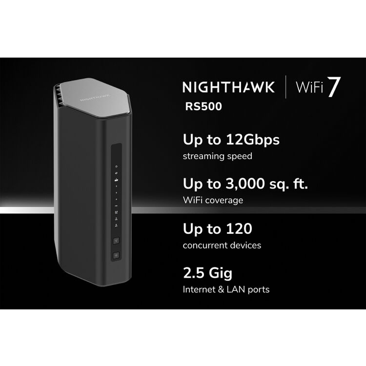 Netgear Nighthawk RS500 WiFi 7 BE12000 router for whole-home mesh coverage and multi-gig connectivity — view 6