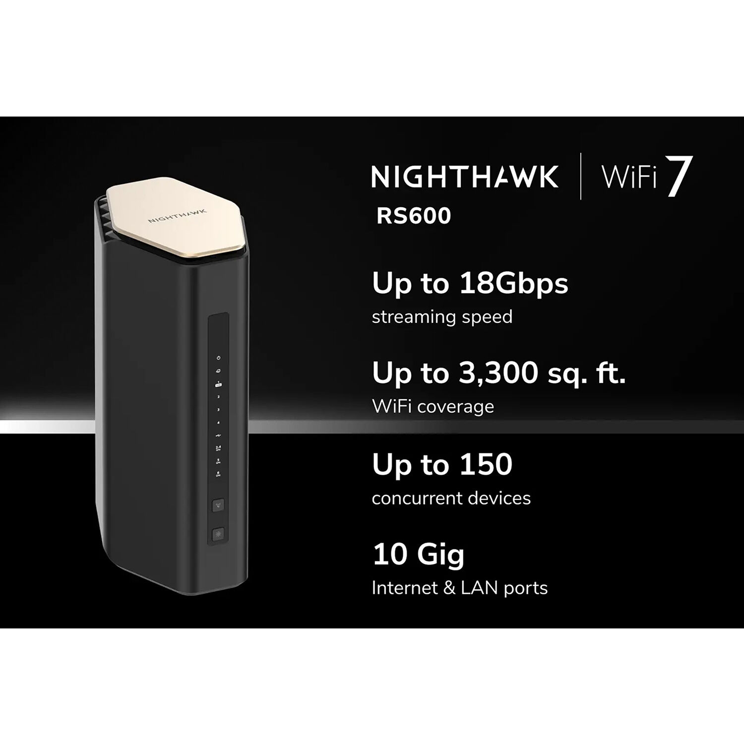 Netgear Nighthawk RS600 WiFi 7 BE18000 desktop router with 5 Ethernet ports — view 6