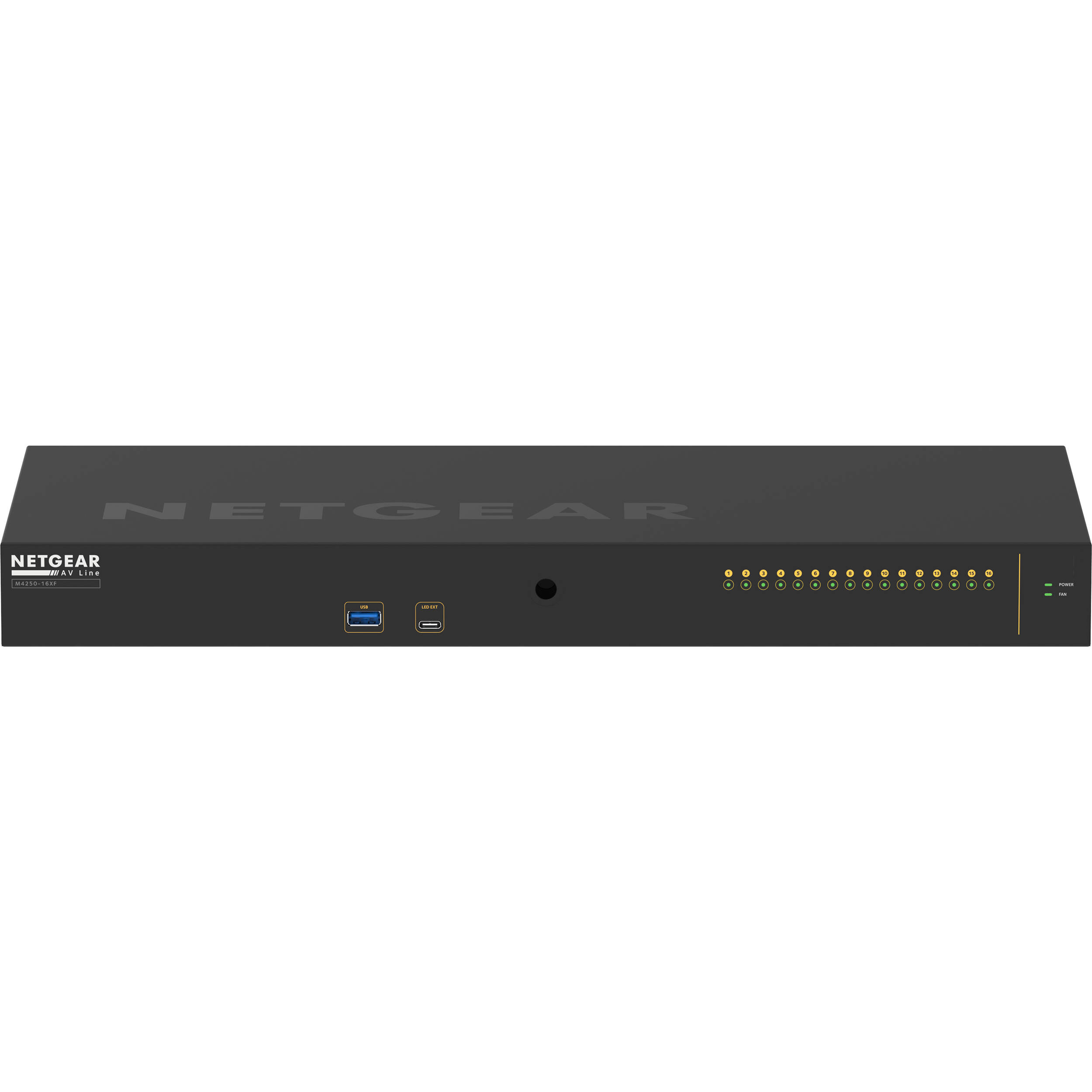 NETGEAR M4250 16XF AV managed switch with 16 SFP+ fiber ports for 1G and 10G connectivity — view 3