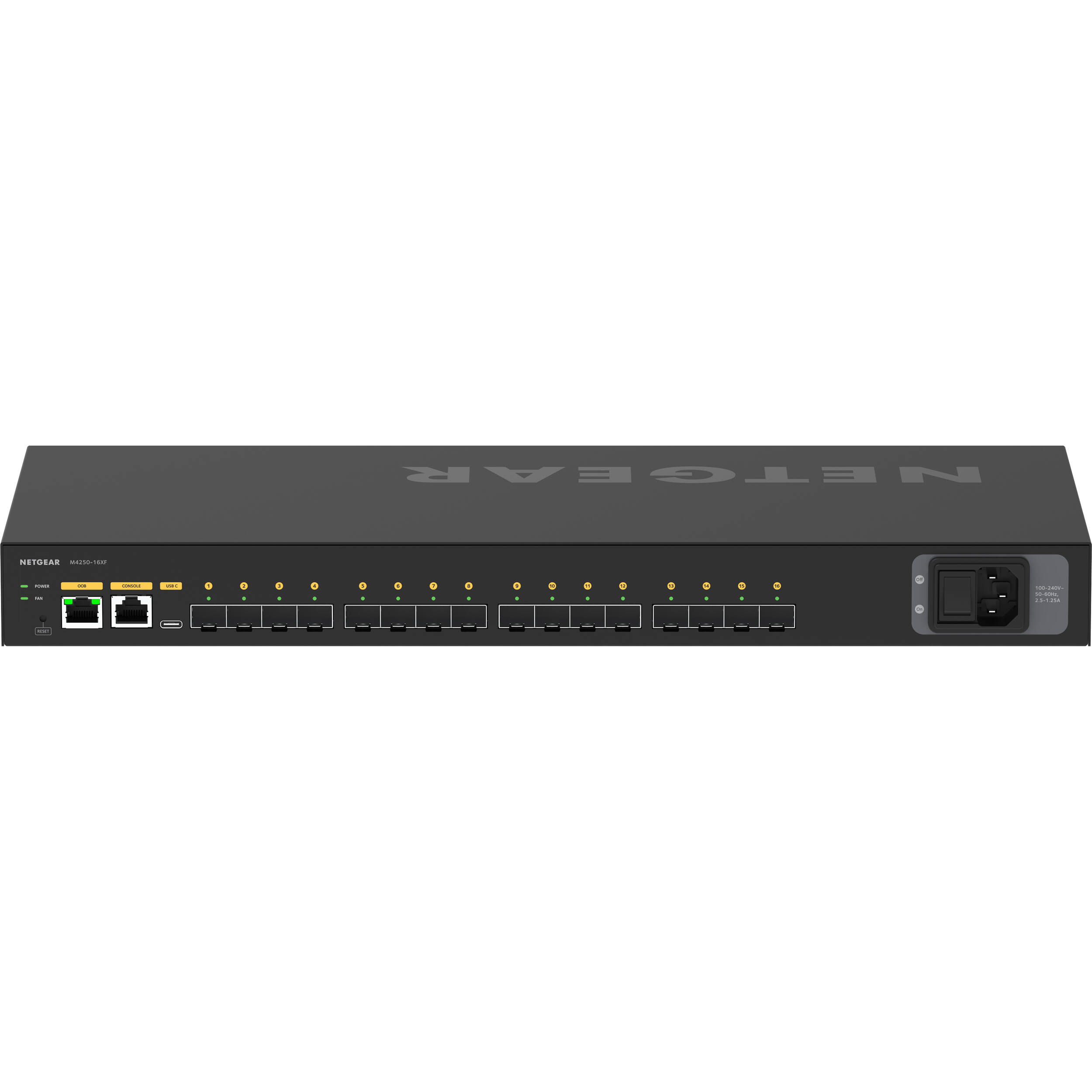 NETGEAR M4250 16XF AV managed switch with 16 SFP+ fiber ports for 1G and 10G connectivity — view 4