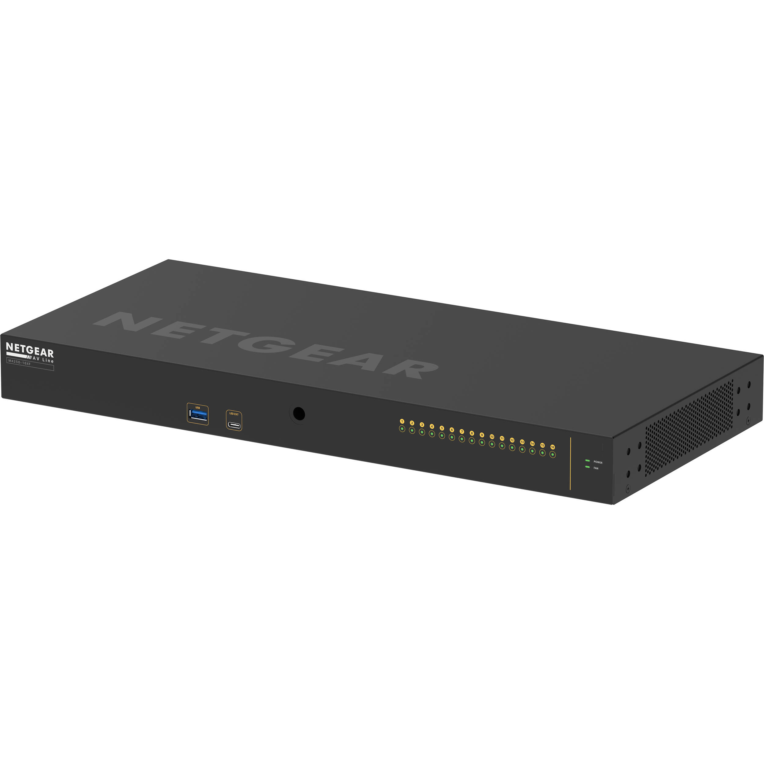NETGEAR M4250 16XF AV managed switch with 16 SFP+ fiber ports for 1G and 10G connectivity — view 5