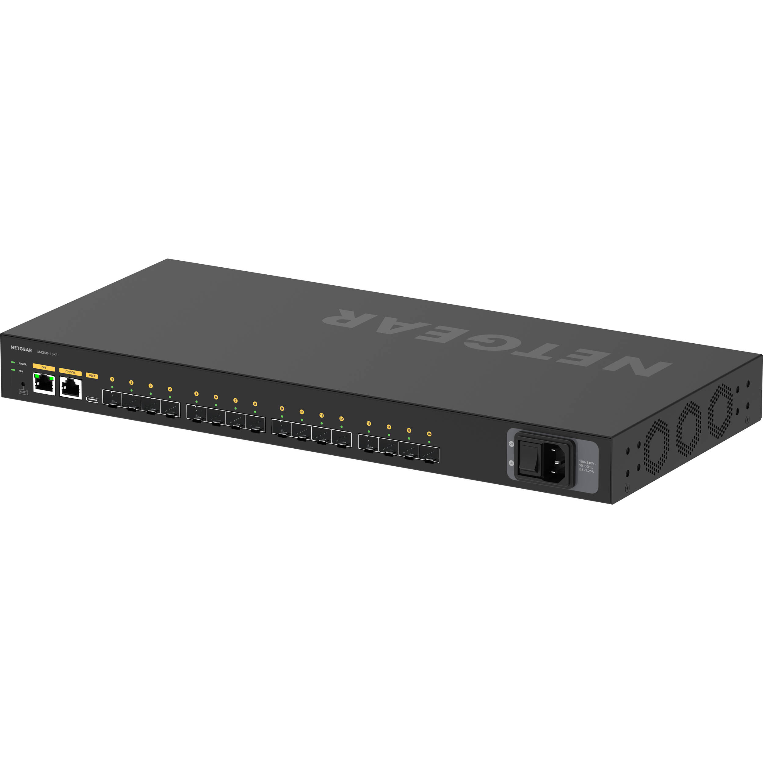 NETGEAR M4250 16XF AV managed switch with 16 SFP+ fiber ports for 1G and 10G connectivity — view 6