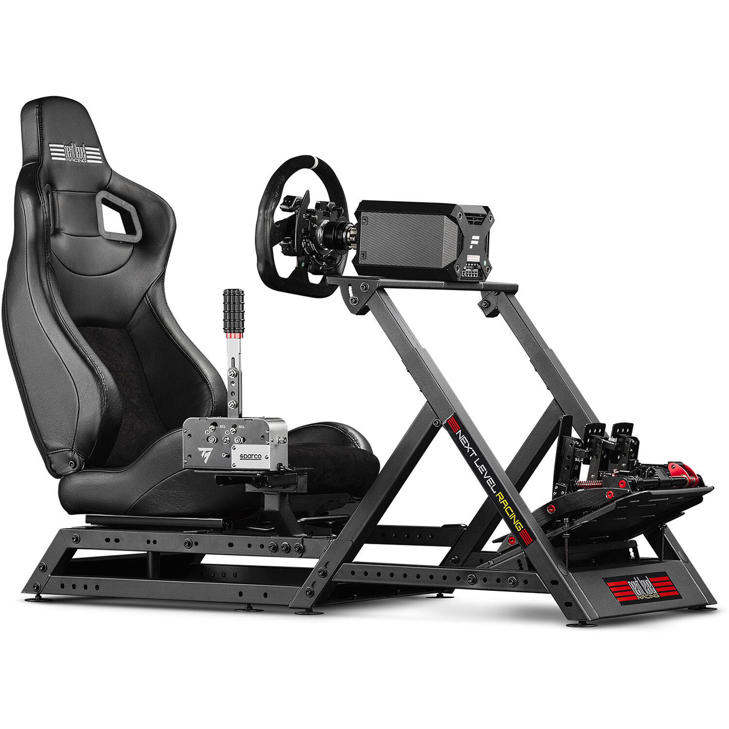 Next Level Racing Seat Add On attached to a Wheel Stand DD sim racing setup — view 7