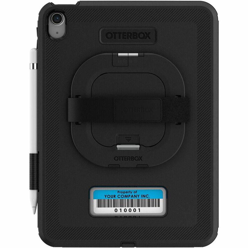 Black OtterBox Defender case for iPad 10th Gen with kickstand and hand strap — view 2