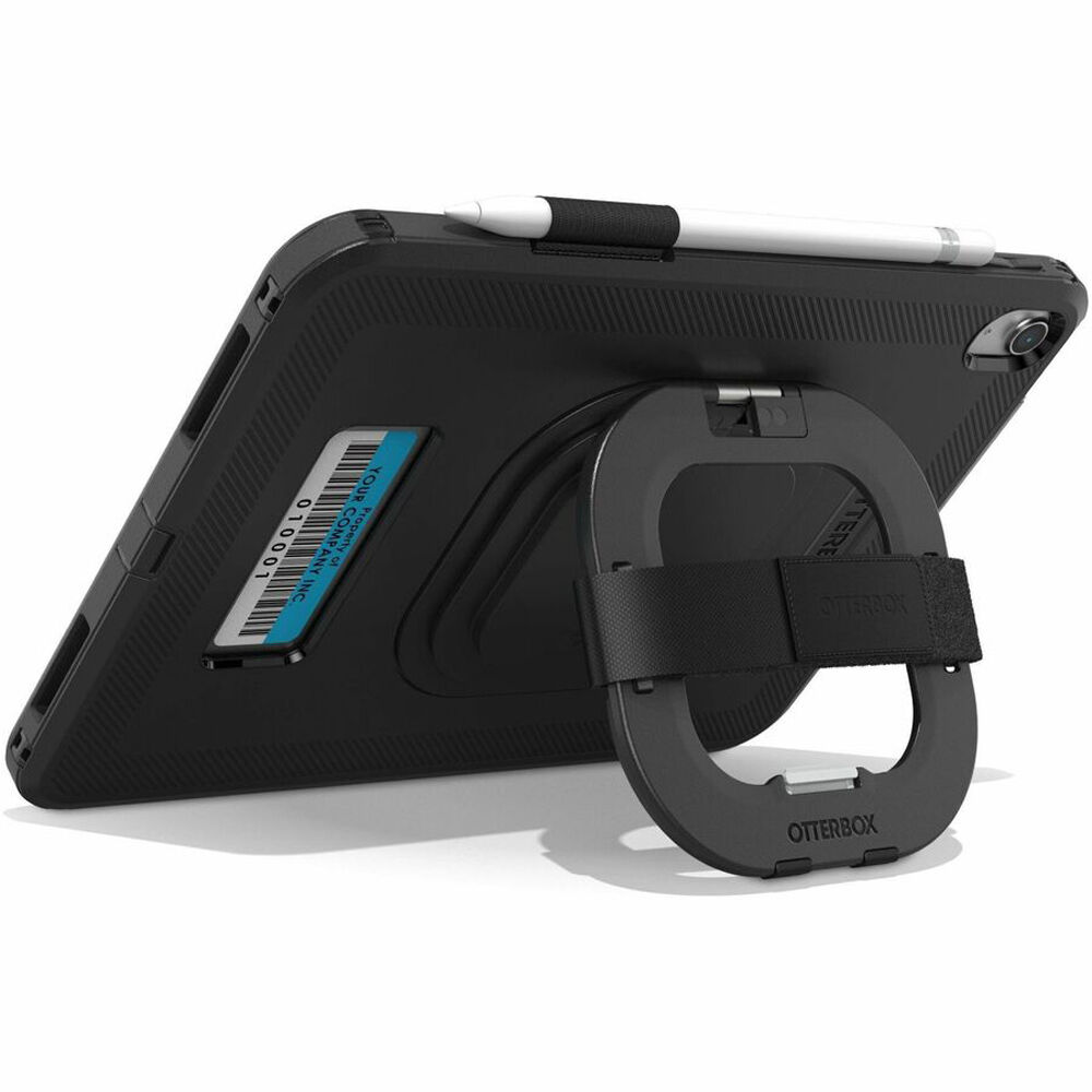 Black OtterBox Defender case for iPad 10th Gen with kickstand and hand strap — view 7