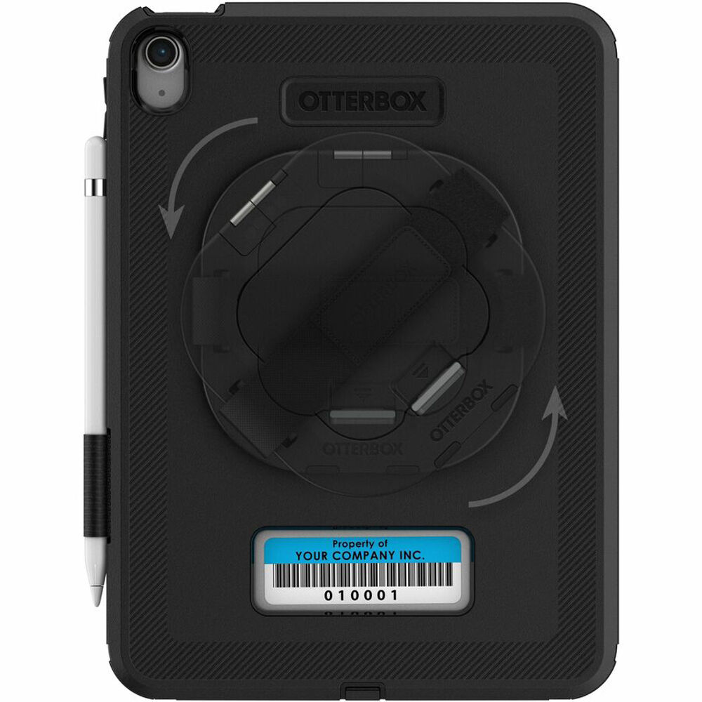 Black OtterBox Defender case for iPad 10th Gen with kickstand and hand strap — view 9
