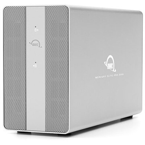 OWC 12TB Mercury Elite Pro Duo desktop storage enclosure with dual drives, RAID 0, and USB 10 Gb/s hub — view 2