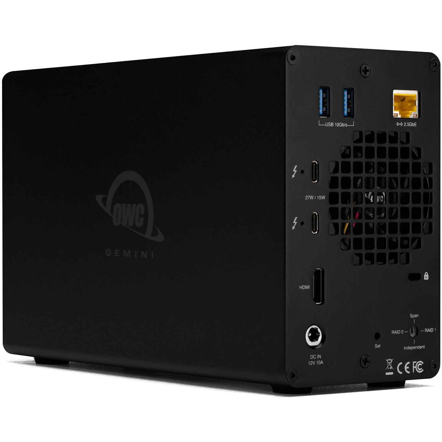 OWC 16TB Gemini Ultra X2 dual NVMe external storage with Thunderbolt, USB-A, 2.5 GbE, SD reader, and HDMI — view 4