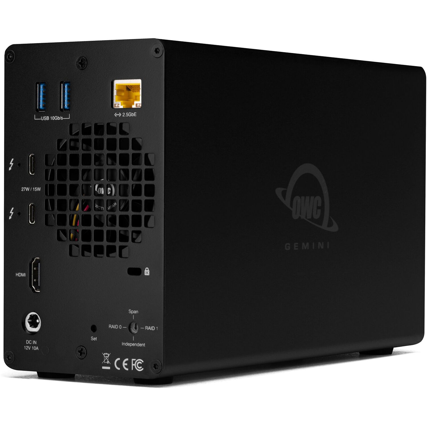 OWC 16TB Gemini Ultra X2 dual NVMe external storage with Thunderbolt, USB-A, 2.5 GbE, SD reader, and HDMI — view 6