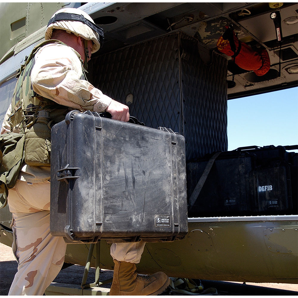 Black Pelican 1600 hard case with foam interior for protective equipment transport — view 6