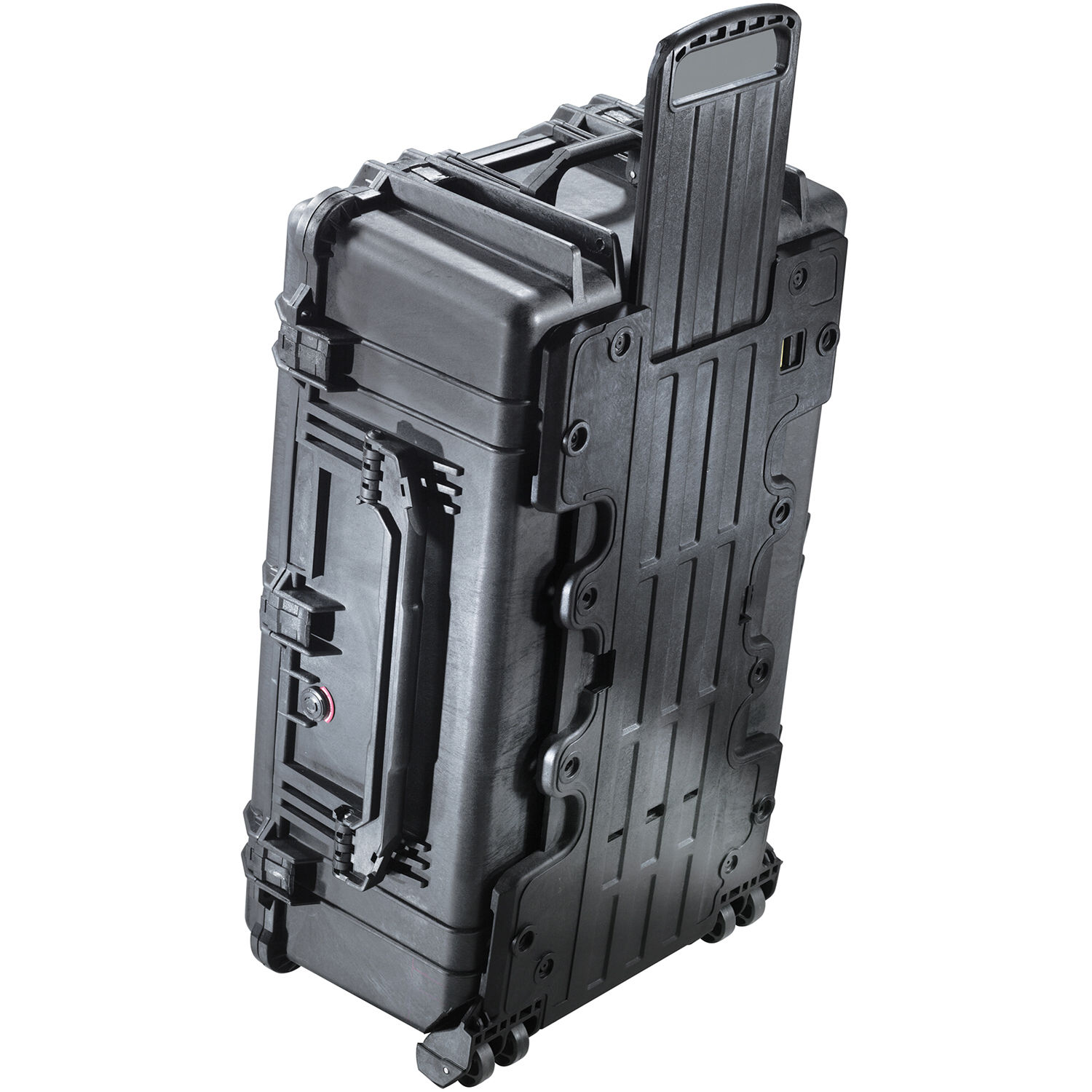 Black Pelican 1650 hard case with foam interior and wheels for transporting equipment — view 4