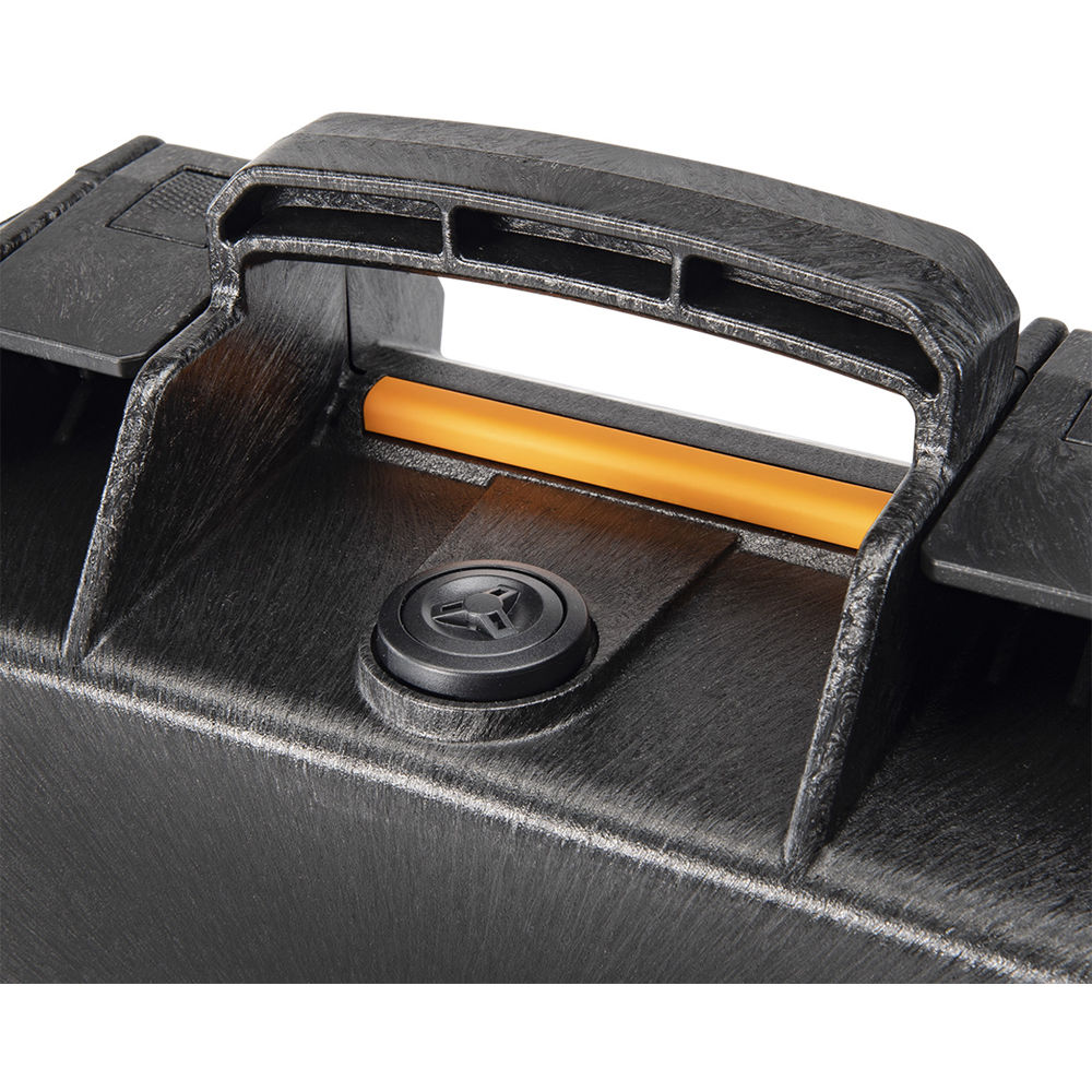 Black Pelican Vault V100 small hard case with foam, model VCV100-0020-BLK, shown closed — view 7