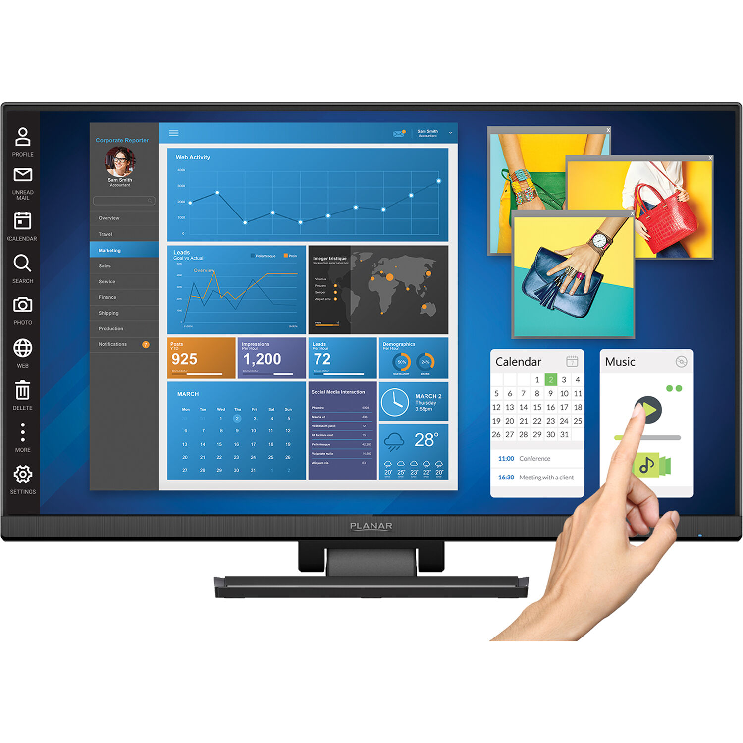 Planar Helium PCT2435 24-inch Full HD LCD touch monitor for kiosk and POS use — view 2