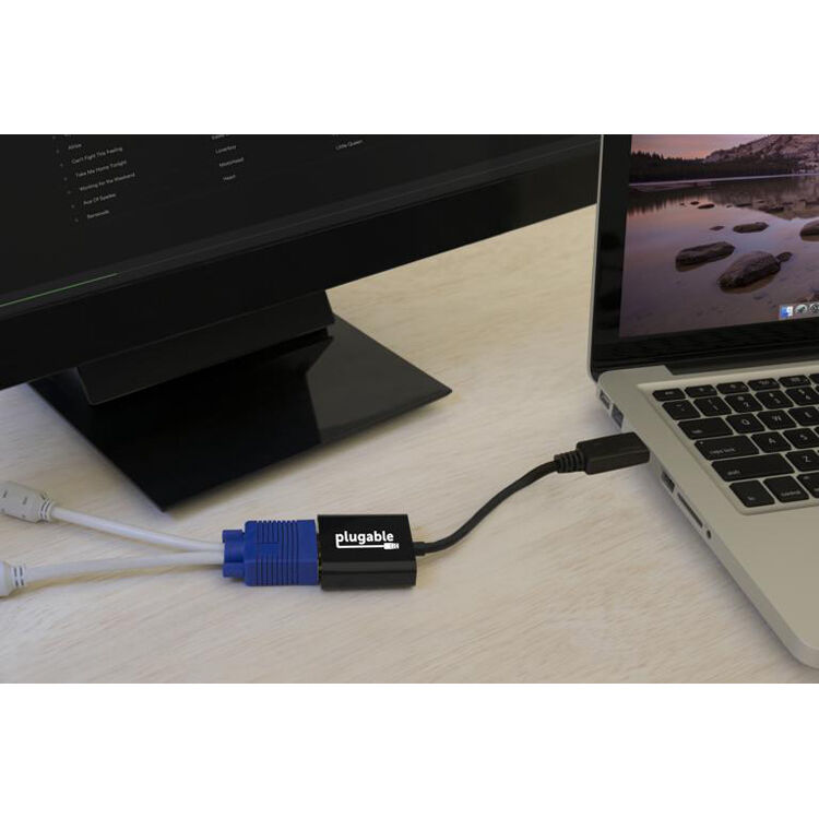 Black active DisplayPort male to VGA female adapter for connecting a DP laptop to a VGA monitor or projector — view 2
