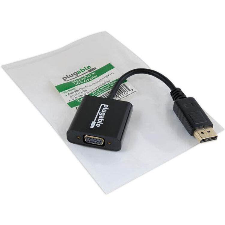 Black active DisplayPort male to VGA female adapter for connecting a DP laptop to a VGA monitor or projector — view 3