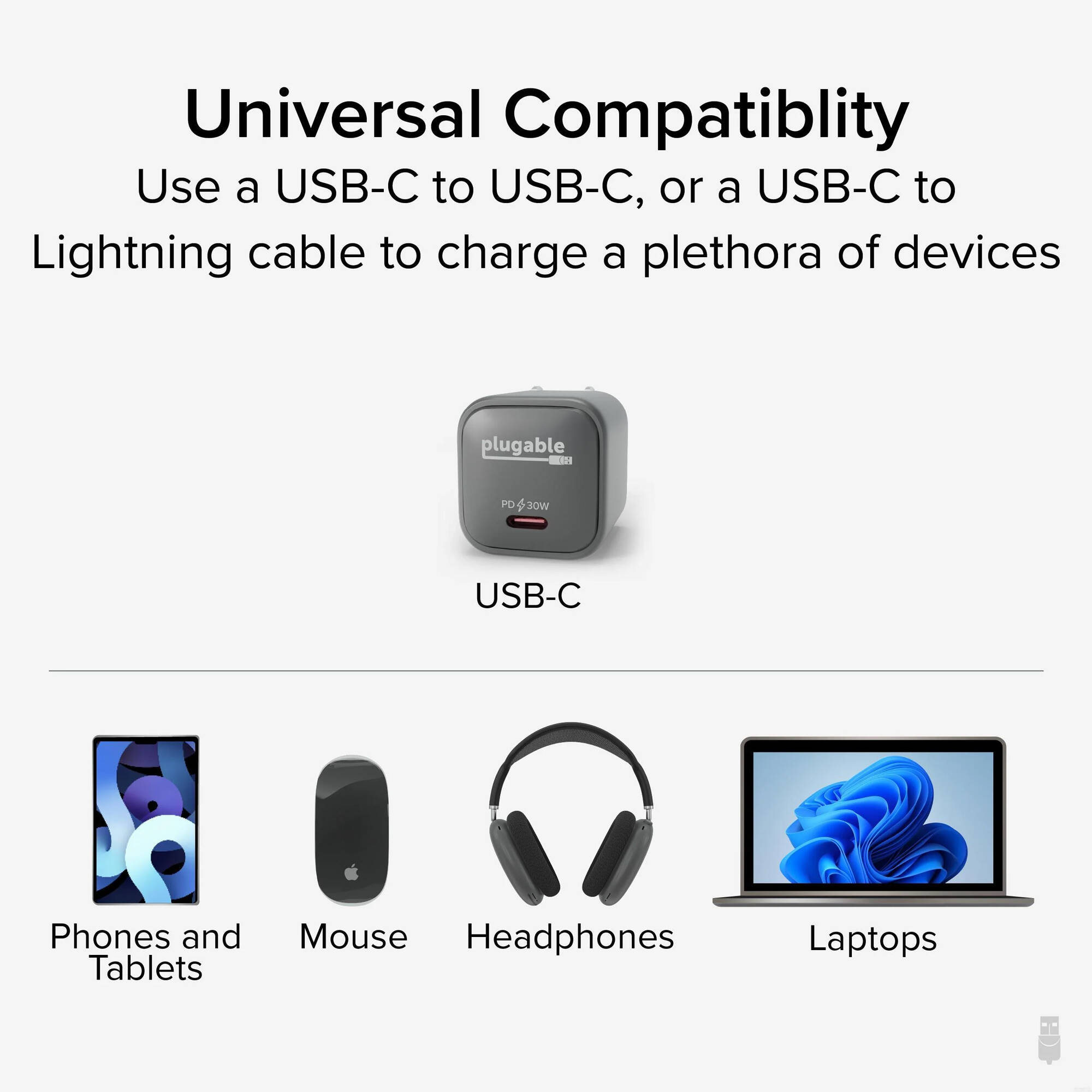 Plugable PS-30C1B-3X 30 W GaN USB-C wall charger with foldable prongs — view 3