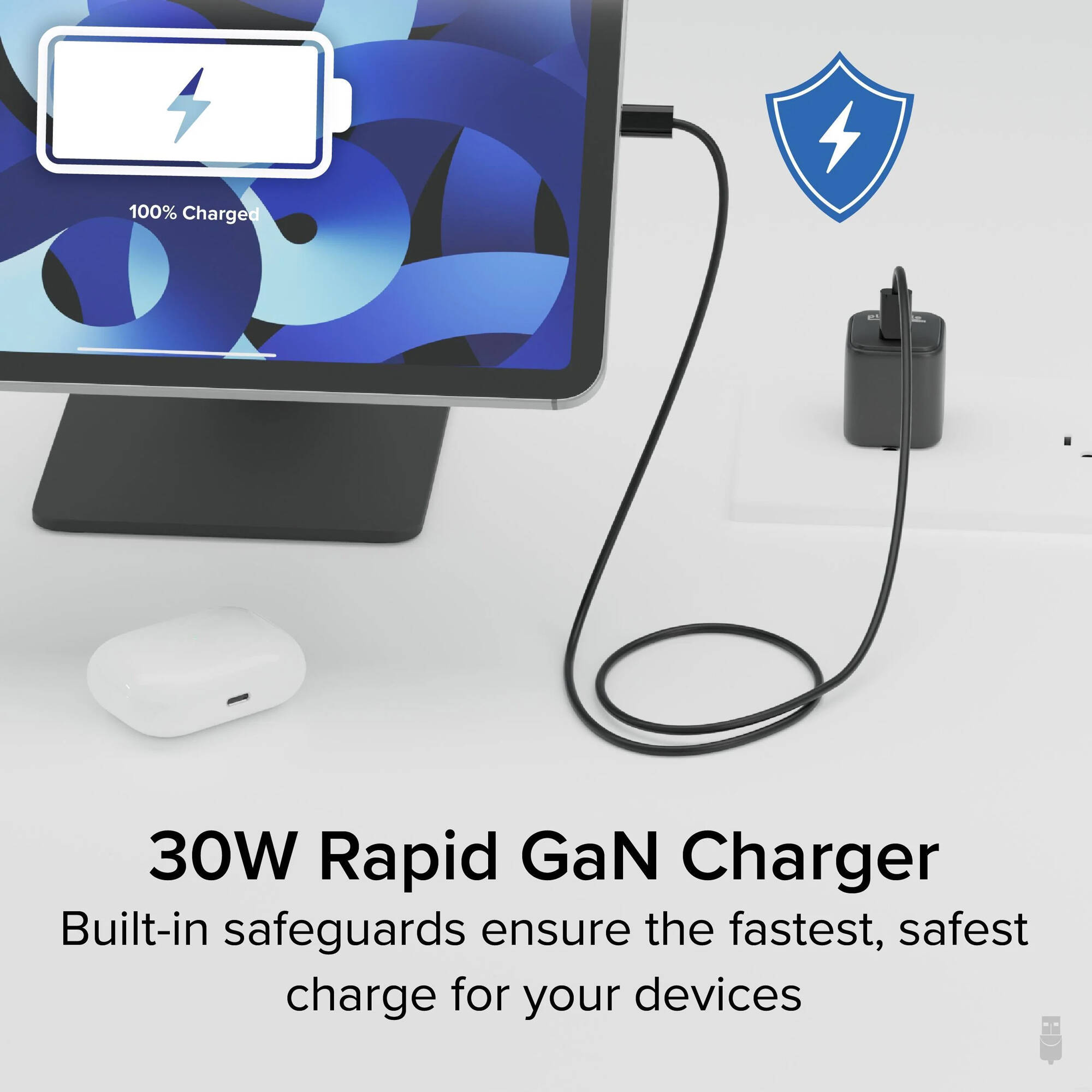 Plugable PS-30C1B-3X 30 W GaN USB-C wall charger with foldable prongs — view 4